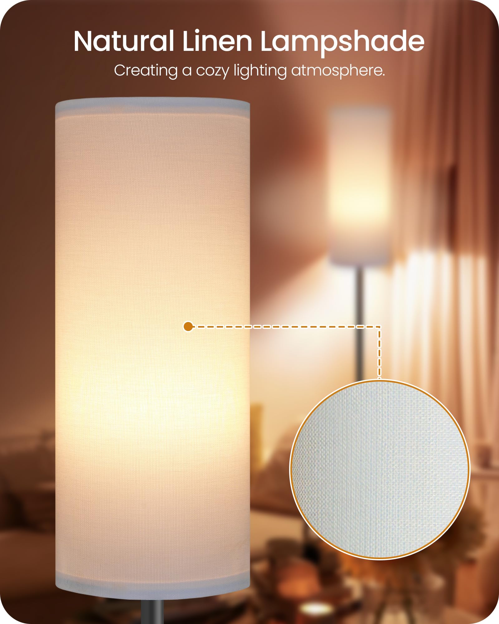 GOEBLESON Dimmable Floor Lamp with Remote & Foot Switch, 10W, 900LM, Linen Shade, Pure White, CW06LD05 Model