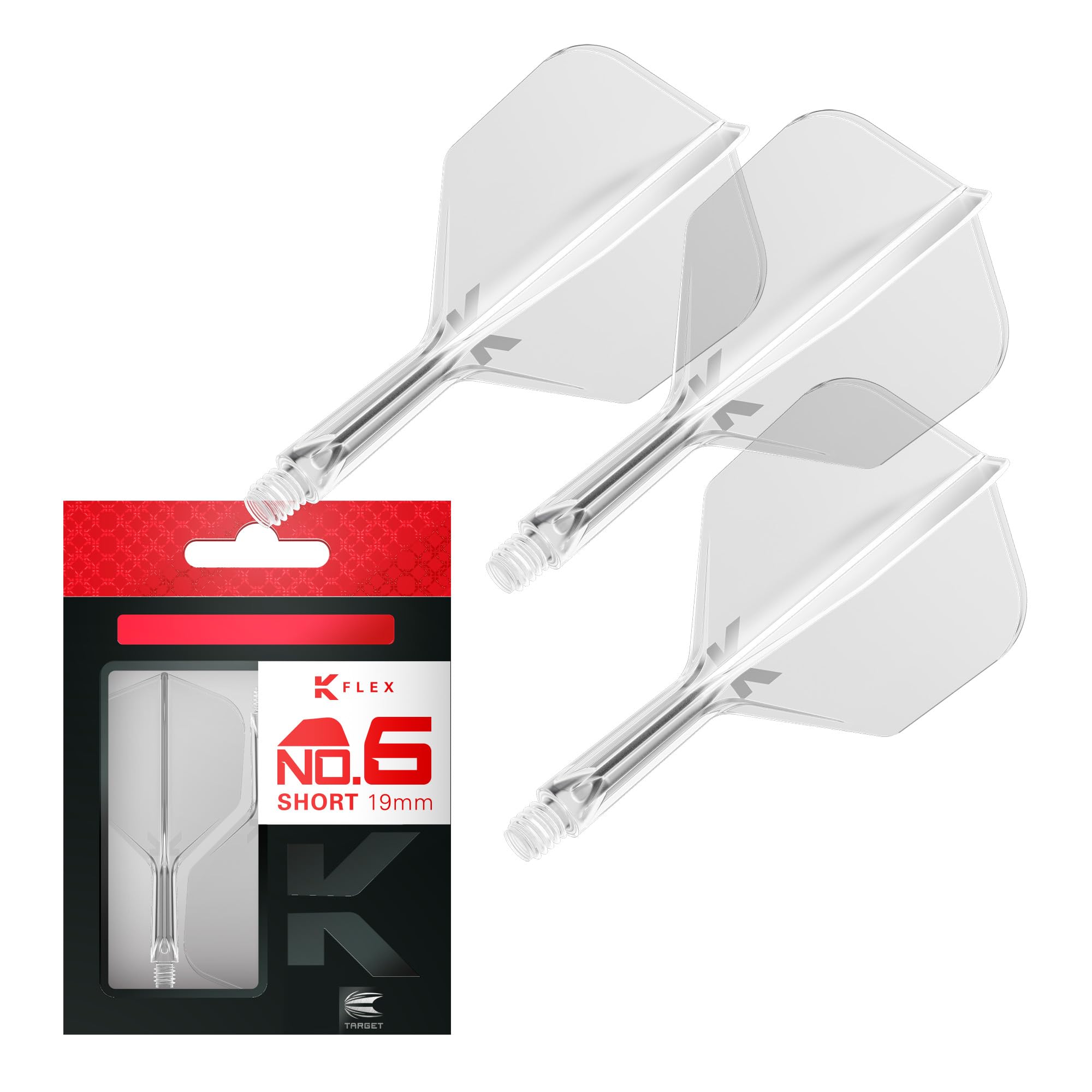 Target Darts K Flex Integrated Dart Flights and Shafts, Short (19mm), Clear, Model taf1407, Pack of 3