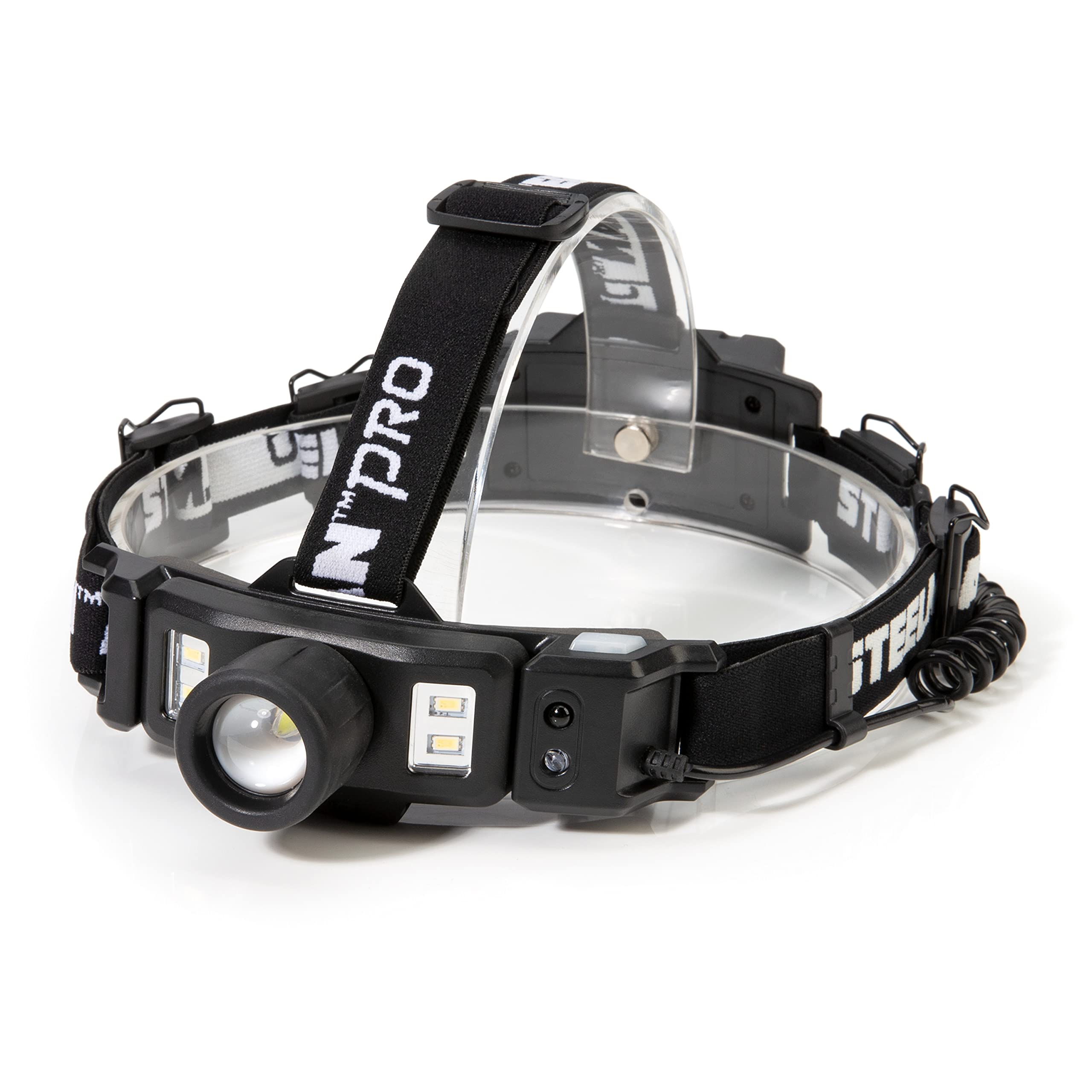 Steelman Pro Rechargeable Focusing Spotlight Headlamp, Motion-Sensing, Rear Safety Light, Pivoting Head, Up to 260 Lumens of Bri