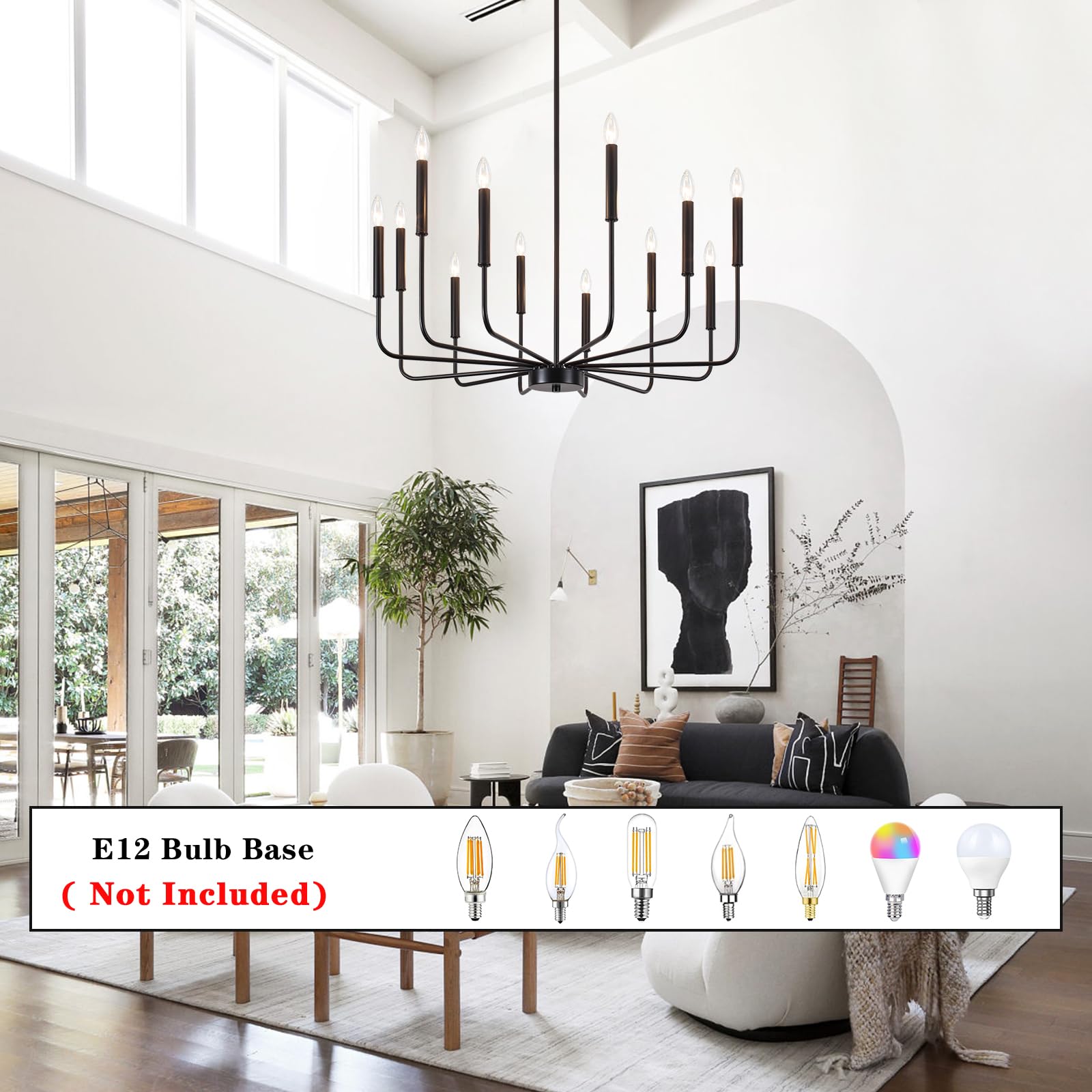 Ljhhowe Black Chandelier 12 Lights Farmhouse Chandelier For Dining Room Light Fixtures Rustic Industrial Candle Chandeliers Mode