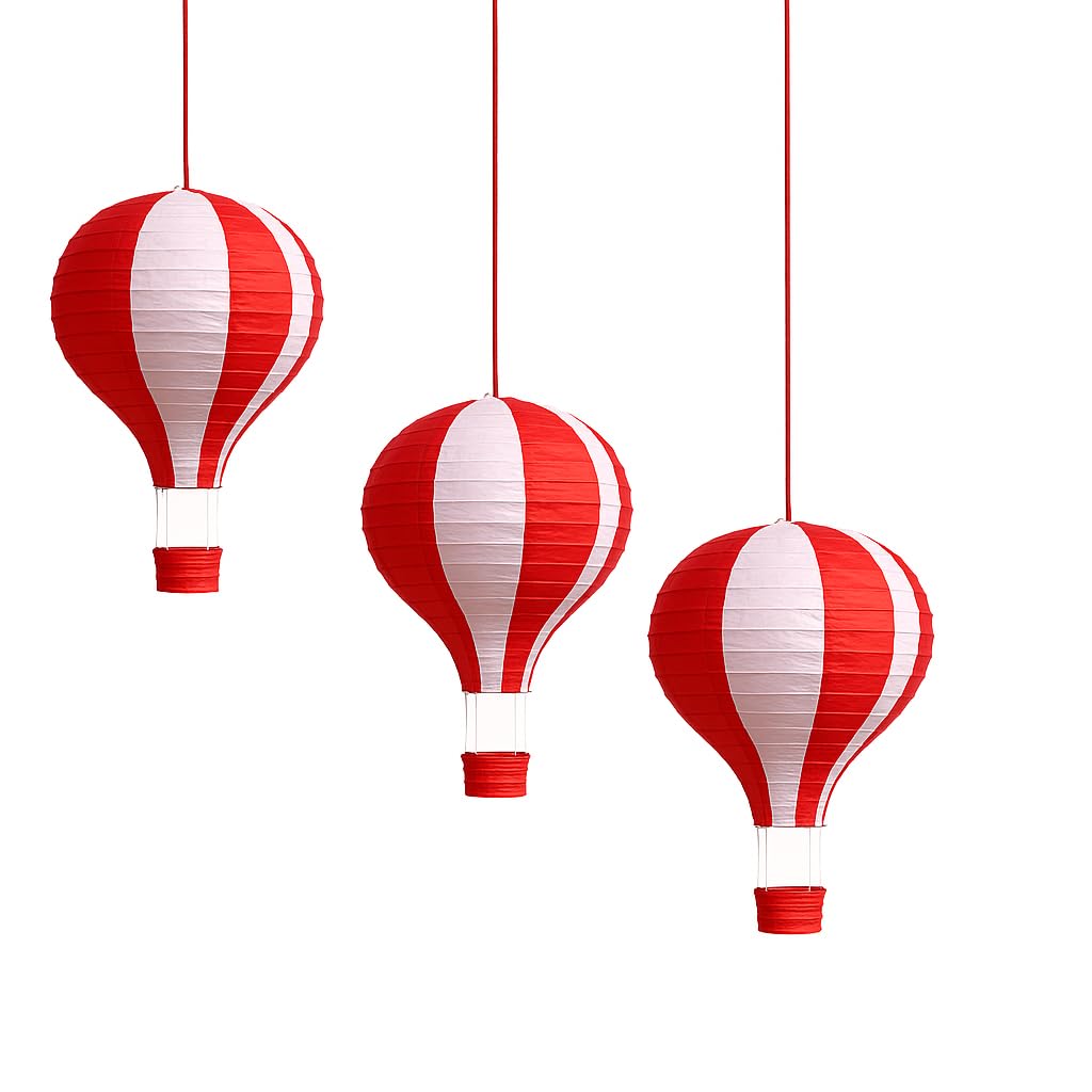 Pack Of 3 Stripy Hot Air Balloon Paper Lantern Wedding Party Decoration Craft Lamp Shade (Red, 8'' (20Cm))