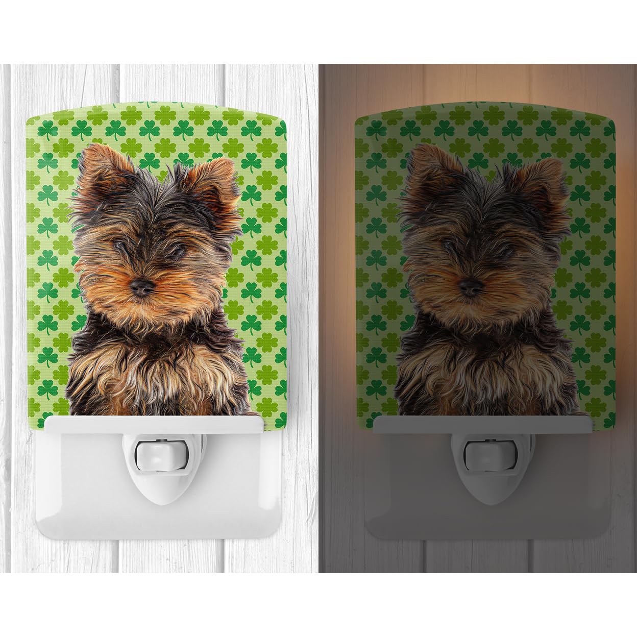 Carolines Treasures Ceramic Night Light, St. Patricks Day Shamrock Yorkie, 6x4x3in, Multicolor, Model KJ1202CNL