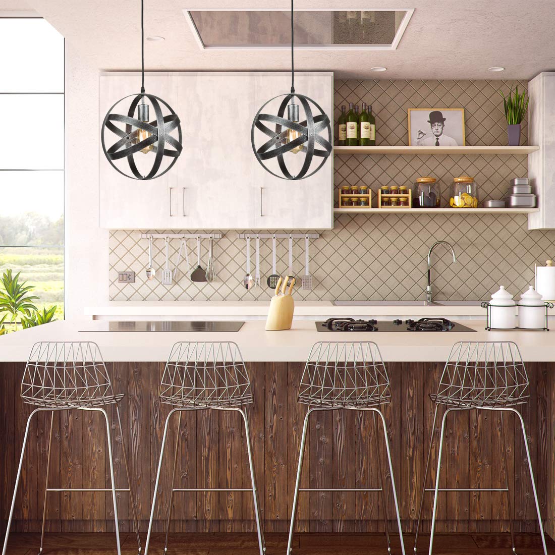 AXILAND Industrial Metal Pendant Light Fixture, Antique Silver, Model TR12028U, Changeable Hanging Design