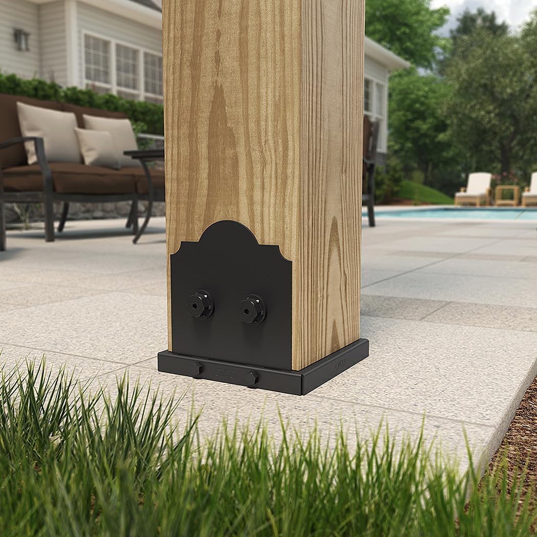 Ozco Building Products Laredo Sunset Lite Post Base, 6x6, Steel, Black, Model 54208
