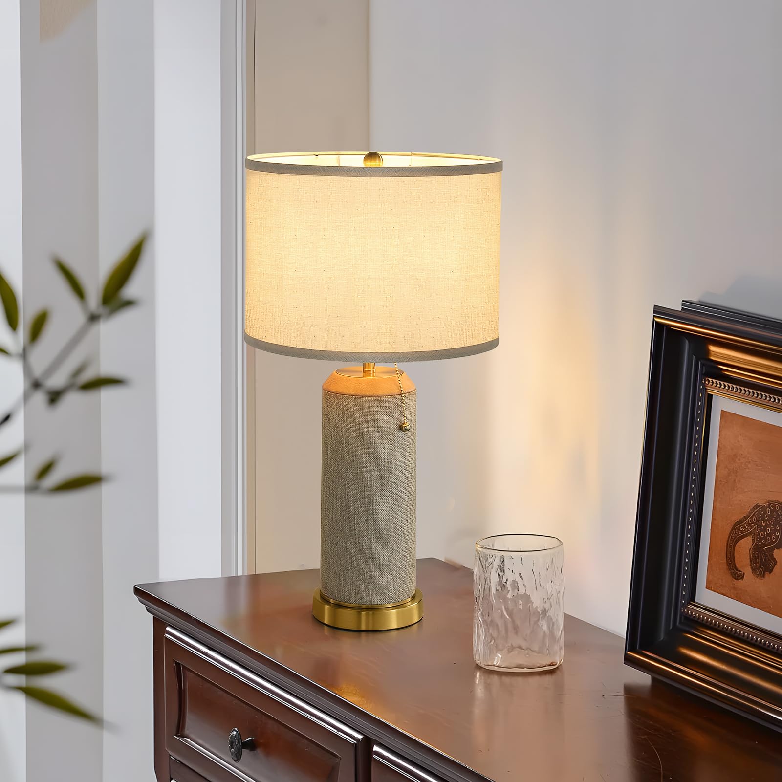 KAISITE Boho Bedside Table Lamps Set of 2, 22.4" Modern Metal Nightstand Lamp with Burlap Shade, Model 8222LP-01YB-TB