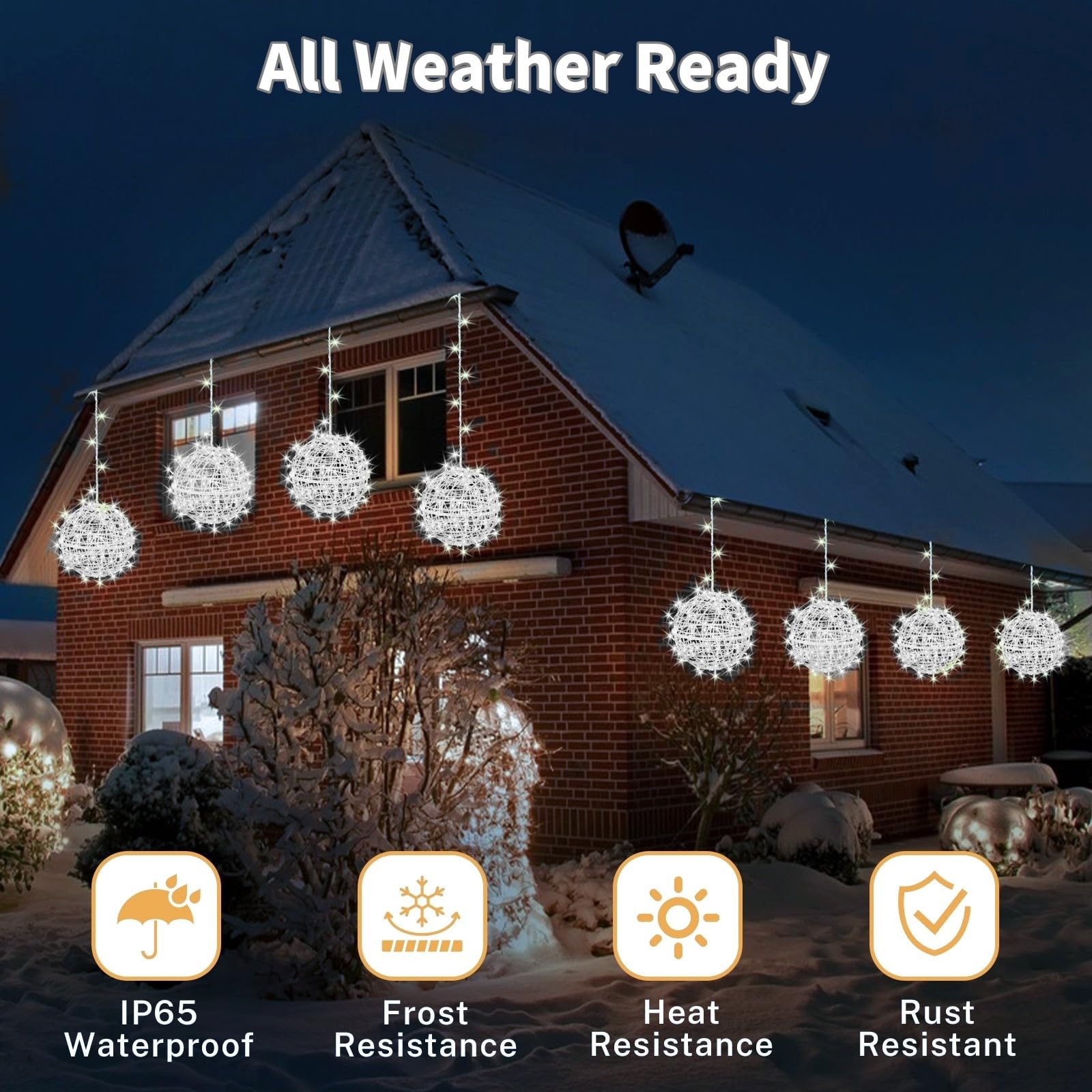 Outdoor Christmas Balls Lights 4 Pack Hanging 7.9" Led Garden Sphere Tree Lights 8 Modes Waterproof Glow Globe Light With Memory Timer Plug For Yard Porch Eave Patio Home Bedroom Decoration-Cool White