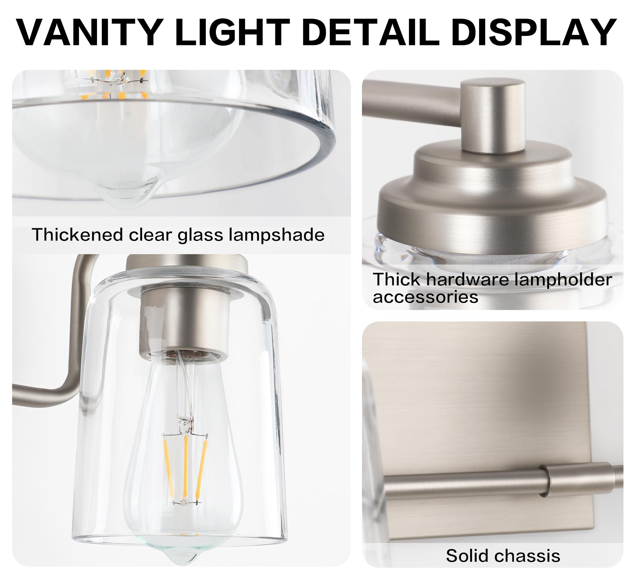 Solfart Brushed Nickel Bathroom Lights Over Mirror 3 Lights Vanity Lights For Bathroom Bathroom Light Fixtures Vanity Lighting M
