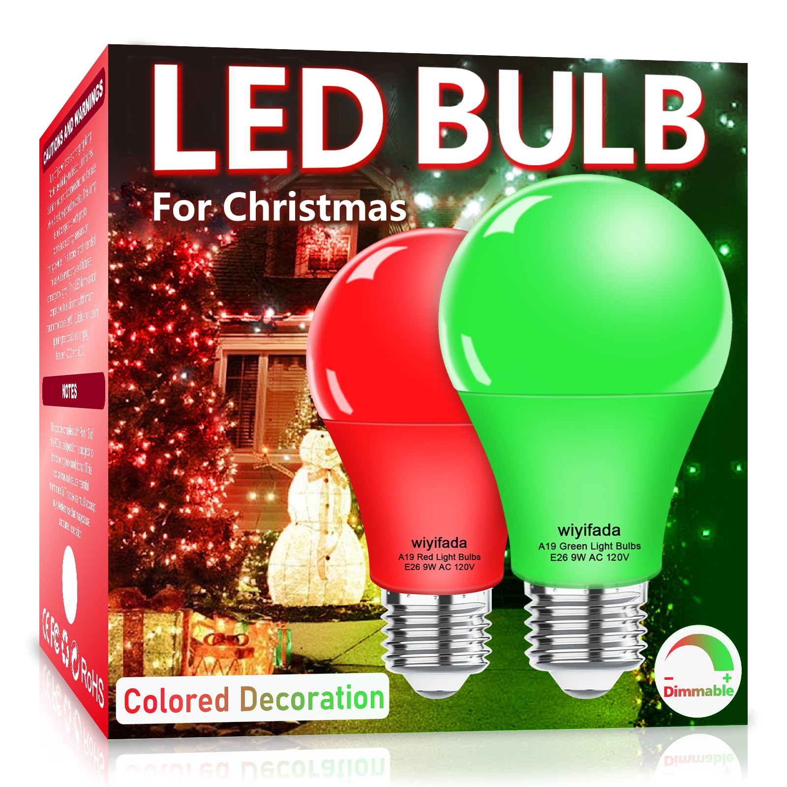 Wiyifada 2 Pack A19 Led Red Green Light Bulbs 9W Christmas Light Bulbs Replace To 100W  120V E26 Dimmable Colored Light Bulb For Halloween  Home Lighting  Party Decoration  Holiday Lighting