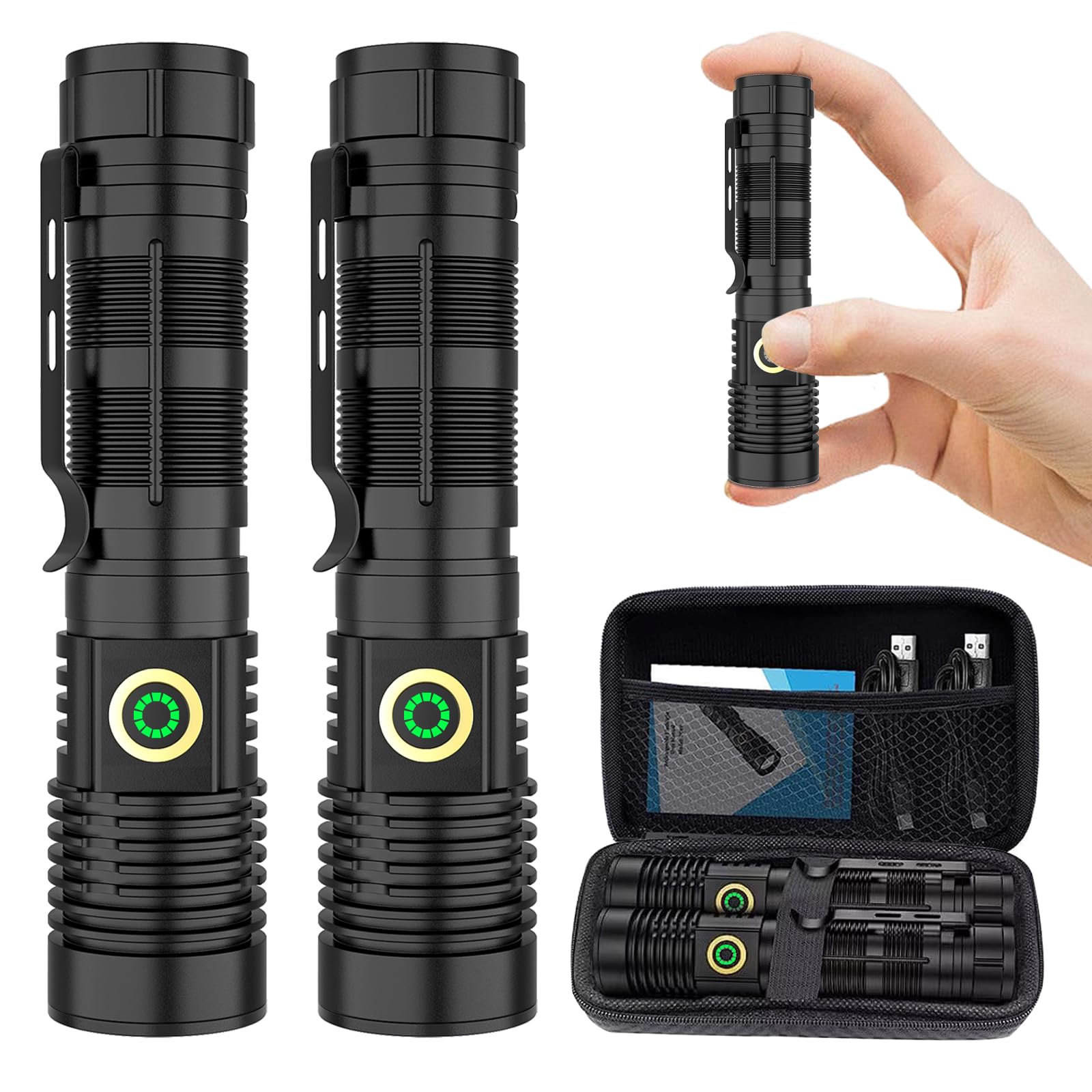 Rechargeable Flashlight High Lumens, 12000 High Lumens Super Bright Flash Light, 1500 Meter Long-Range Zoomable LED Flashlights