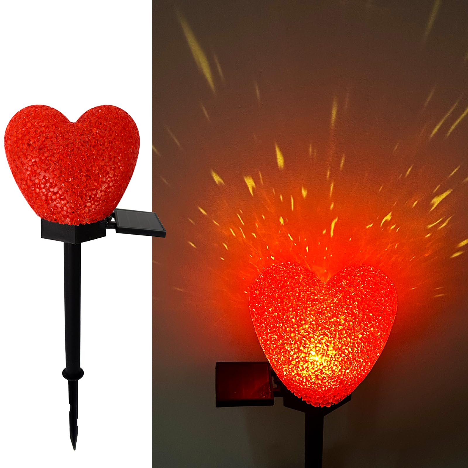LAIAMER Valentines Day Solar Heart Lights Outdoor, 2Pcs Waterproof Solar Valentines Day Decorations Red Heart Nano-Lights Outsid