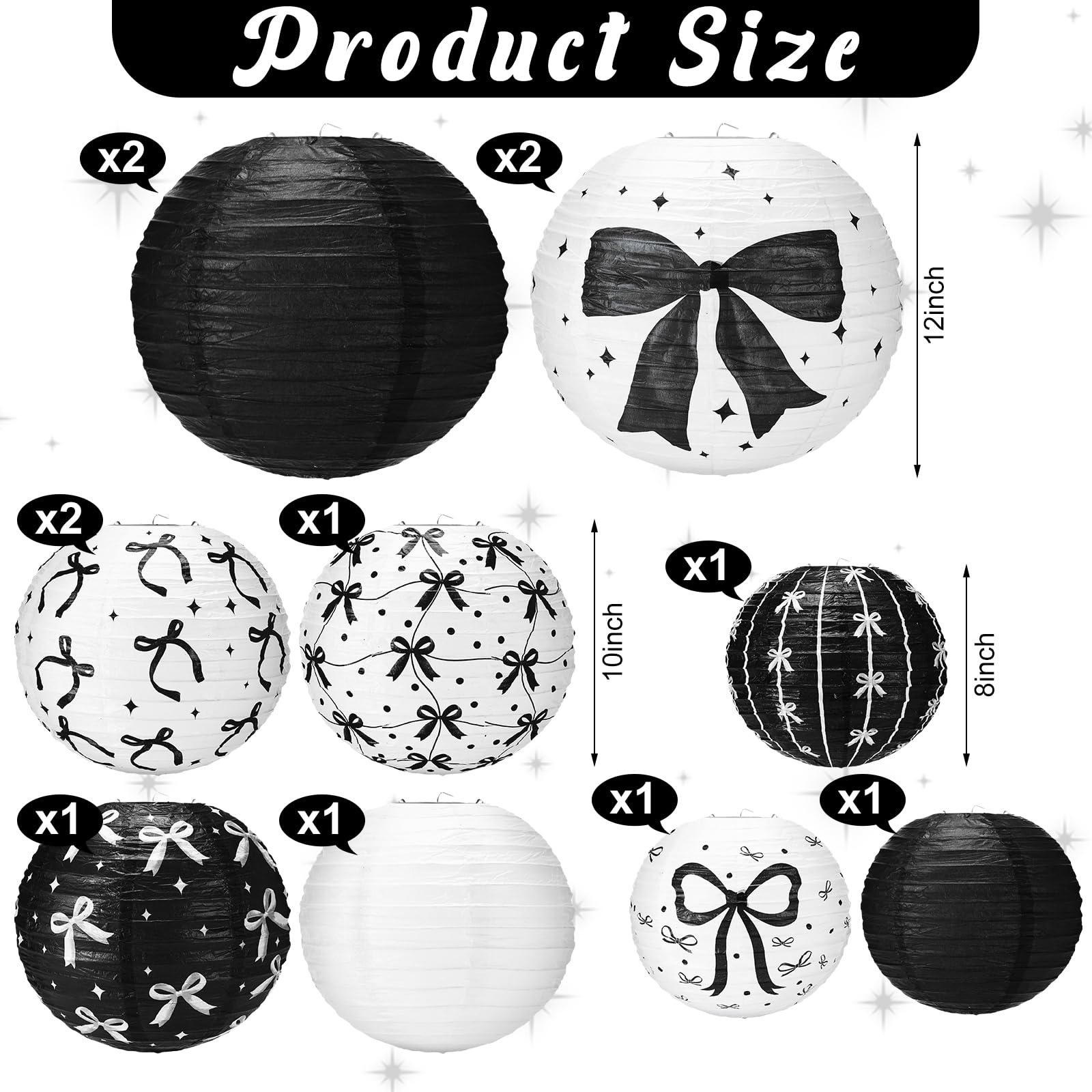 Glooglitter 12 Pcs Black Bow Paper Lanterns Black Bow Birthday Party Decorations Birthday Decor For Girls Women Weddings Bachelo