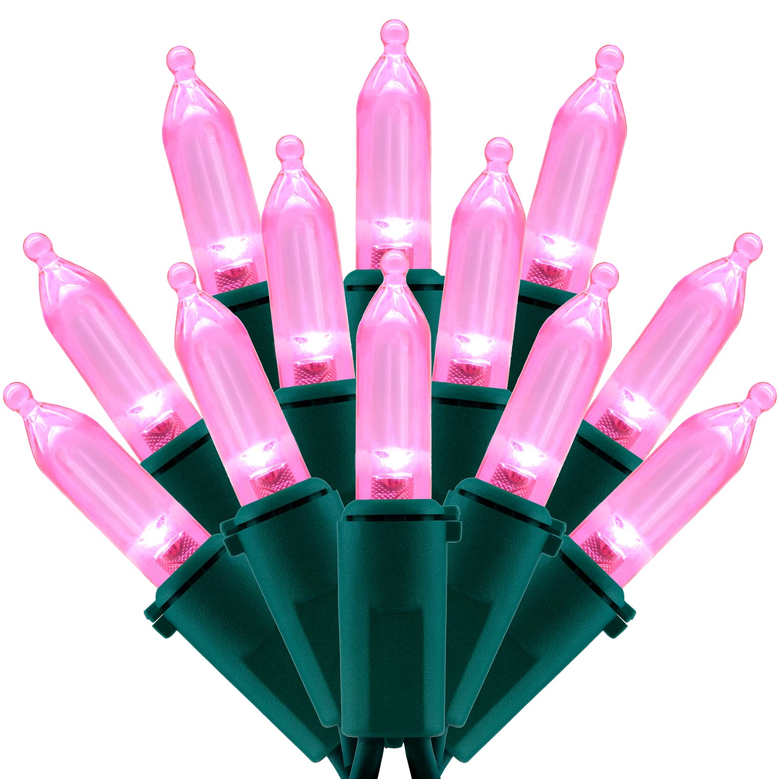 Sweet Shine 200 Count Pink Led Christmas Lights, 66 Ft Green Wire, Ul Certified String Lights