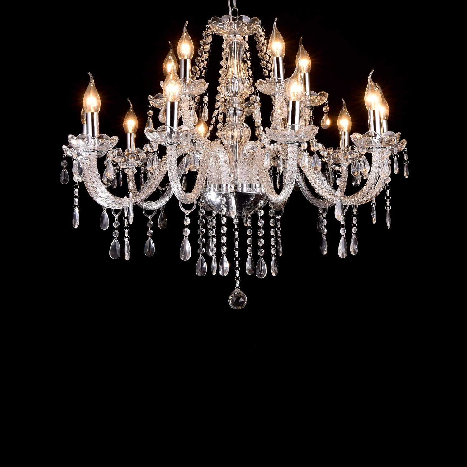 Baotree Crystal Chandelier Pendant Light, 15 Lights, Aluminum, Transparent, XX-Large 15 Arm, European Style for Dining Living Room Bedroom