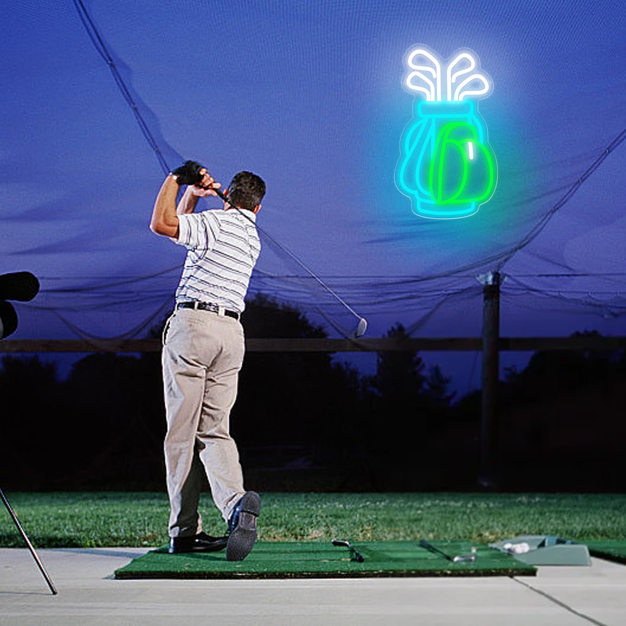 attneon Golf Neon Sign Wall Decor LED Light 13x10.2 inches Acrylic Green Yellow White Orange