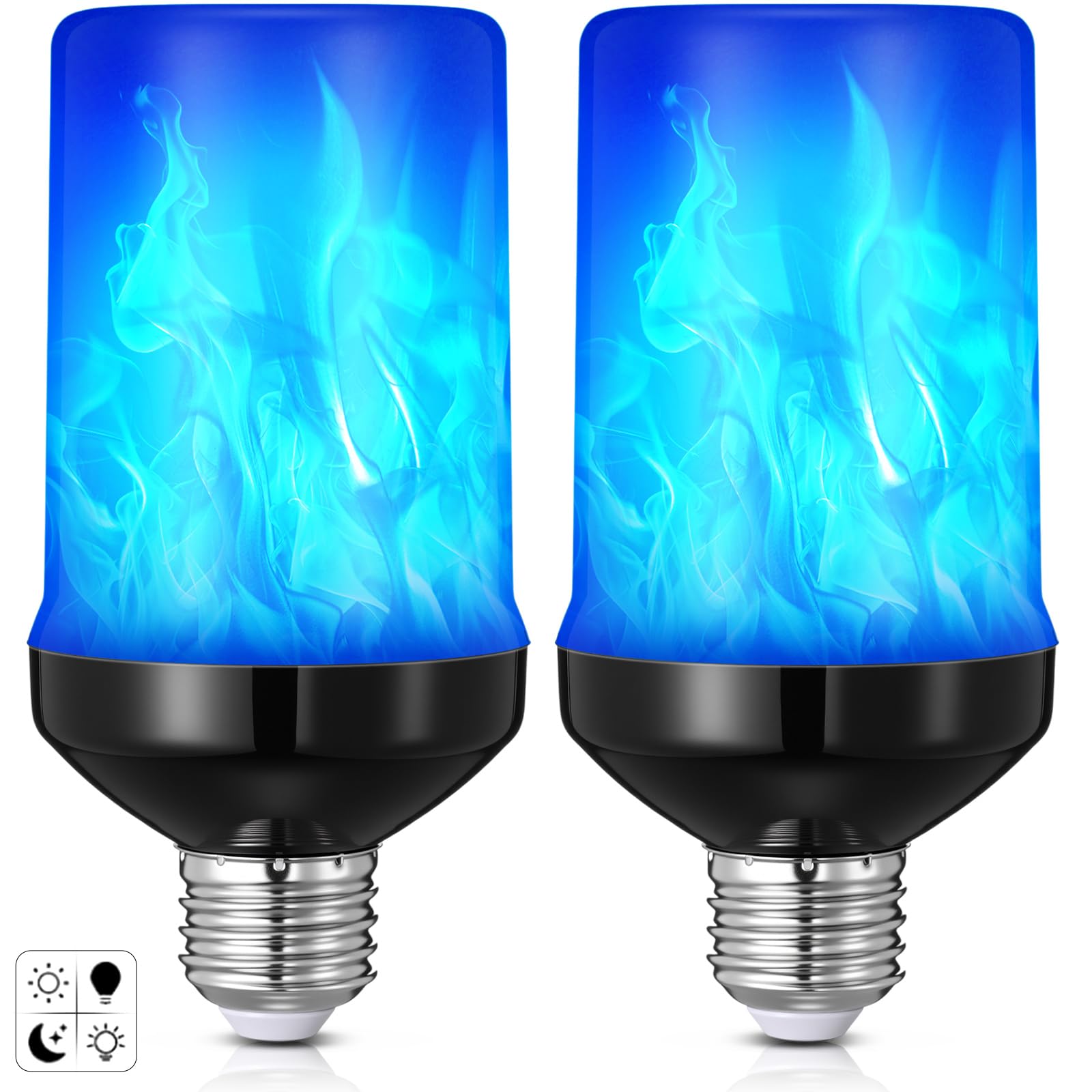 VIHOSE 2 Pack LED Flame Light Bulbs Dusk to Dawn Sensor Light Bulb with E26 Base Flickering Flame with Upside Down Effect Fire B