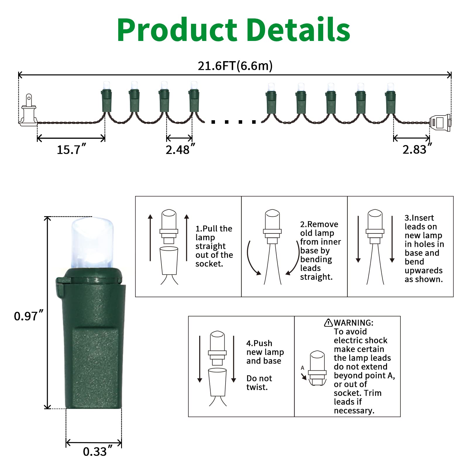 Lamphome 100 Count Cool White -String Lights - 21.6Ft Led Christmas Lights, Mini Led Lights For Indoor Outdoor Home Holiday Party Wedding Independence Day Decoration