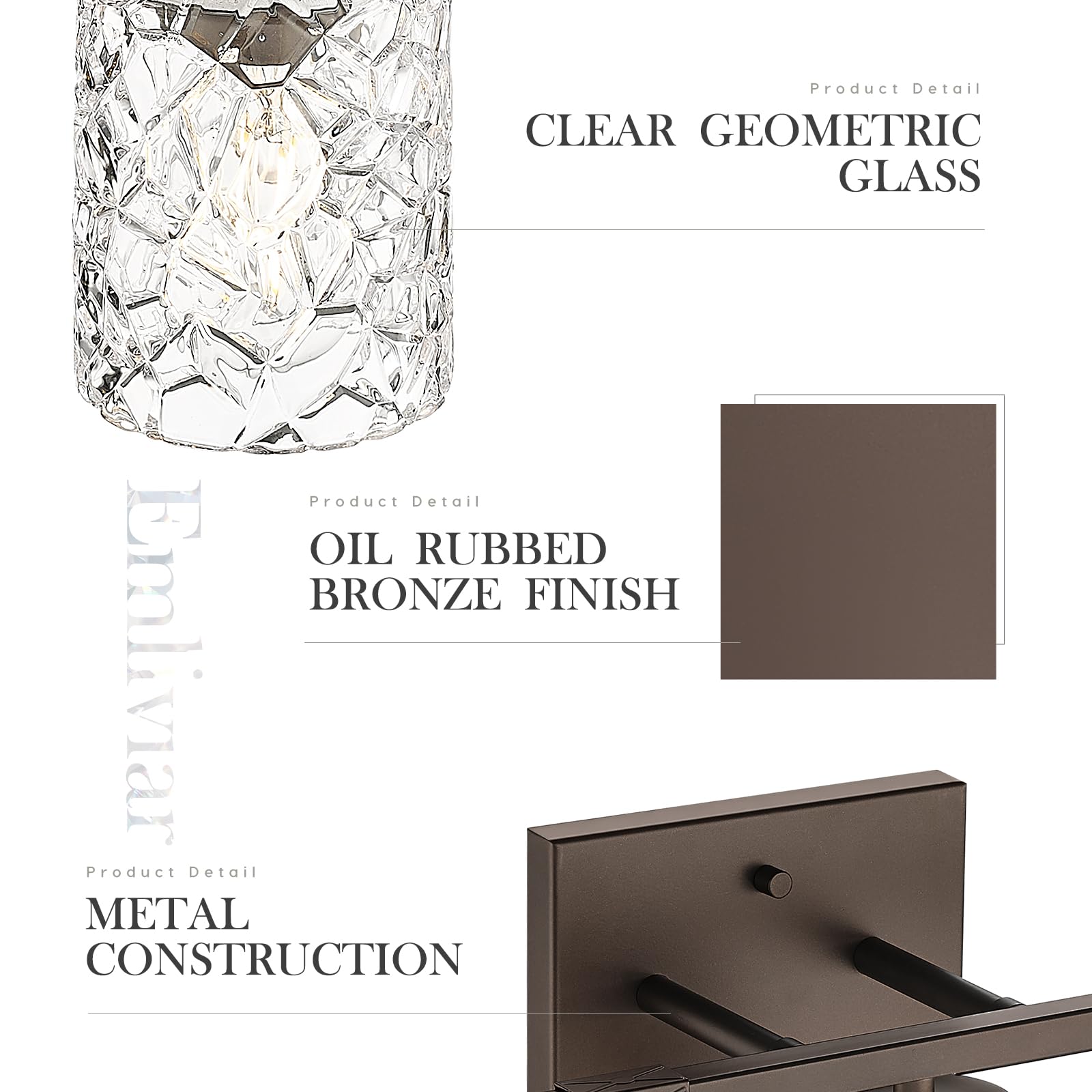 Emliviar 3-Light Vanity Wall Sconce, Oil-Rubbed Bronze Metal Fixture, Model HE294B-3W ORB for Bathroom, Bedroom, Living Room