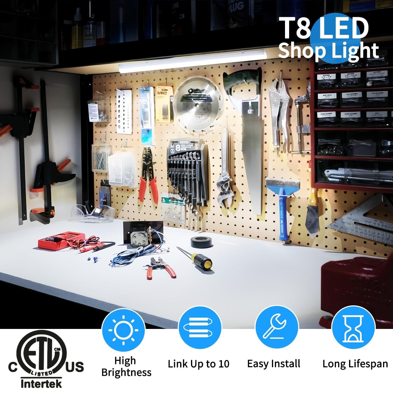CNSUNWAY 2FT LED Shop Light, 24W D Shape, 5000K Daylight White, Linkable, High Output, 3600LM, 2 Pack