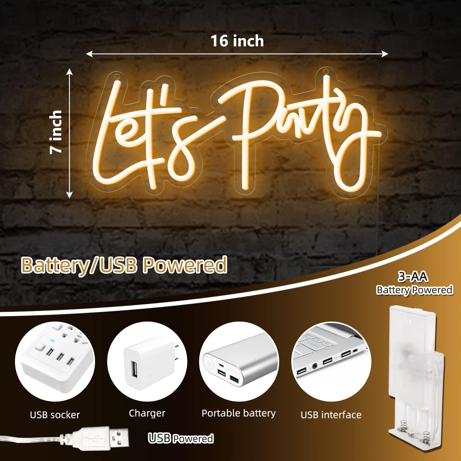 ATOLS Neon Sign for Wall Decor, Dimmer Switch, 16x7 Inch, Warm White, Model 12V LSPT, Reusable for Parties and Weddings