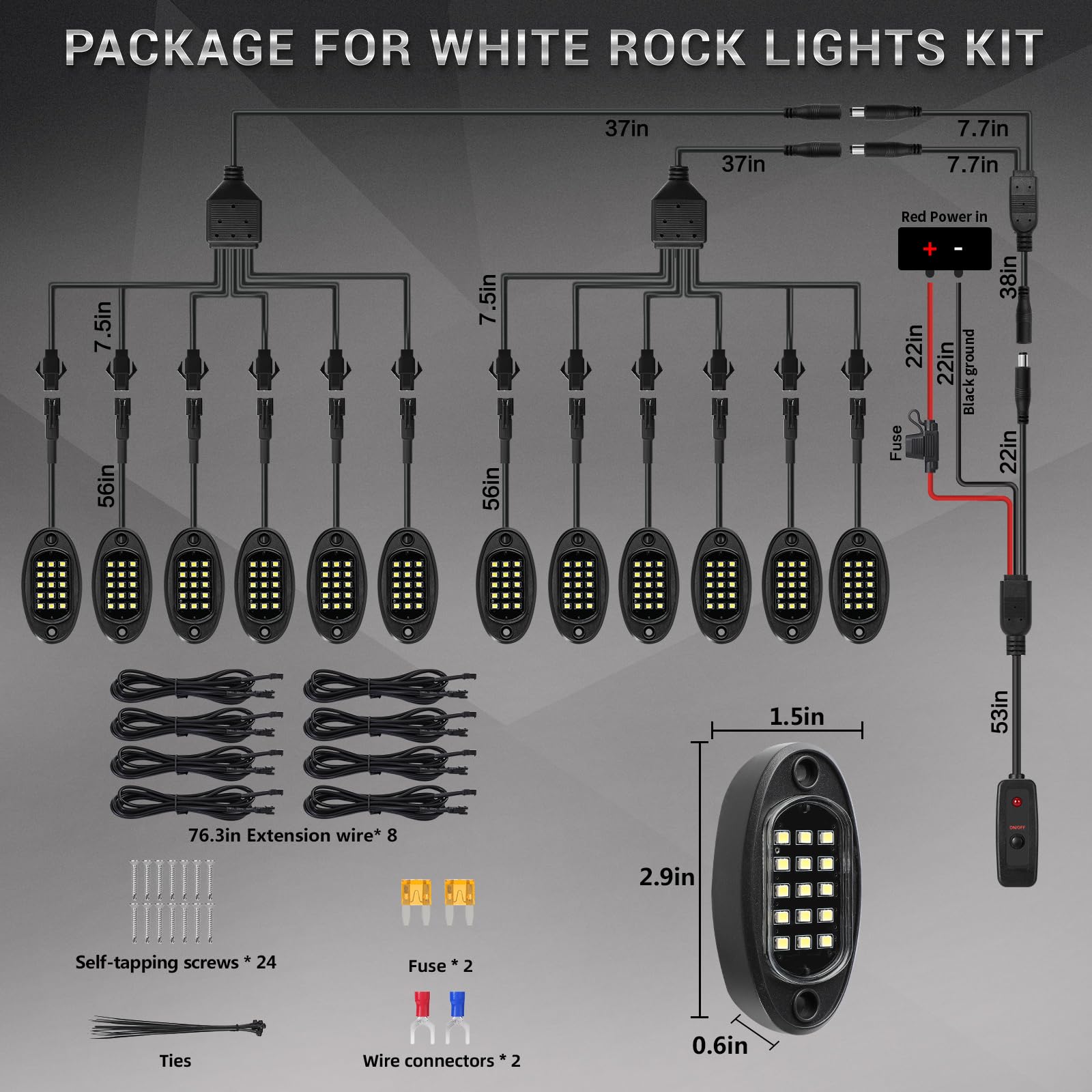 12 Pods Pure White Led Rock Lights With Extension Wires  6500K Super Bright White Underglow Kit For Truck Trailer Offroad Pickup Sxs Utv  Ip67 Waterproof Under Trailer Lighting