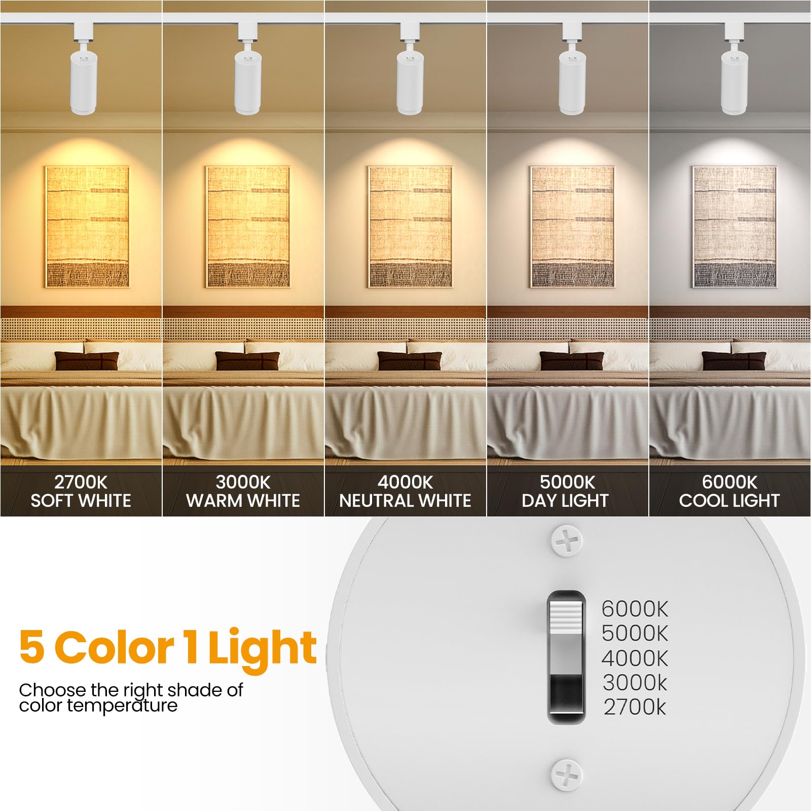 Aibisod Zoomable Led Track Lighting Heads H Type Track Light Heads Dimmable 10W 5-Color White Track Lights Bright Track Lighting