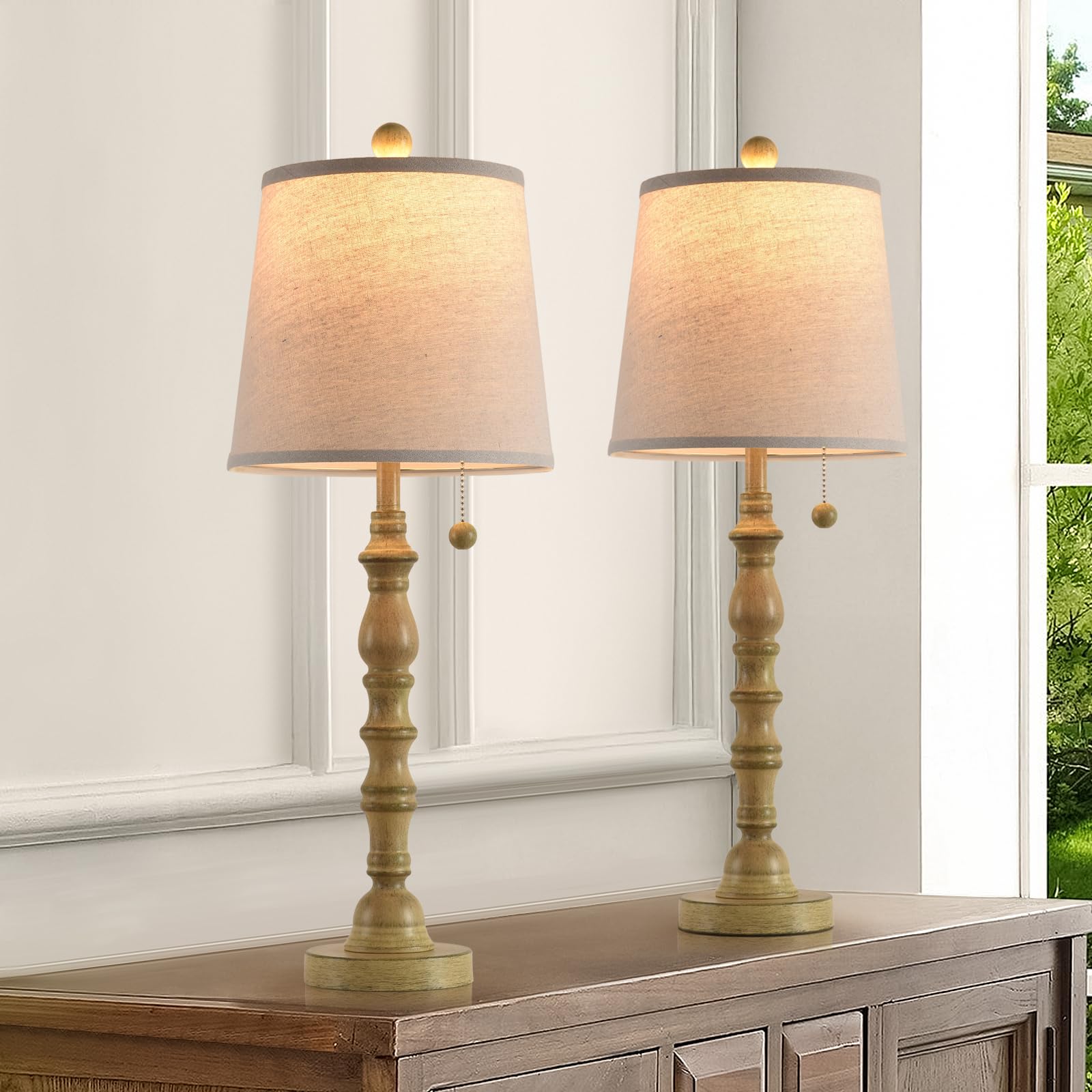 Terpsichore Modern Farmhouse Table Lamps Set of 2, Sepia, 26.25 Inch, Fabric Shade, Model KNL1012