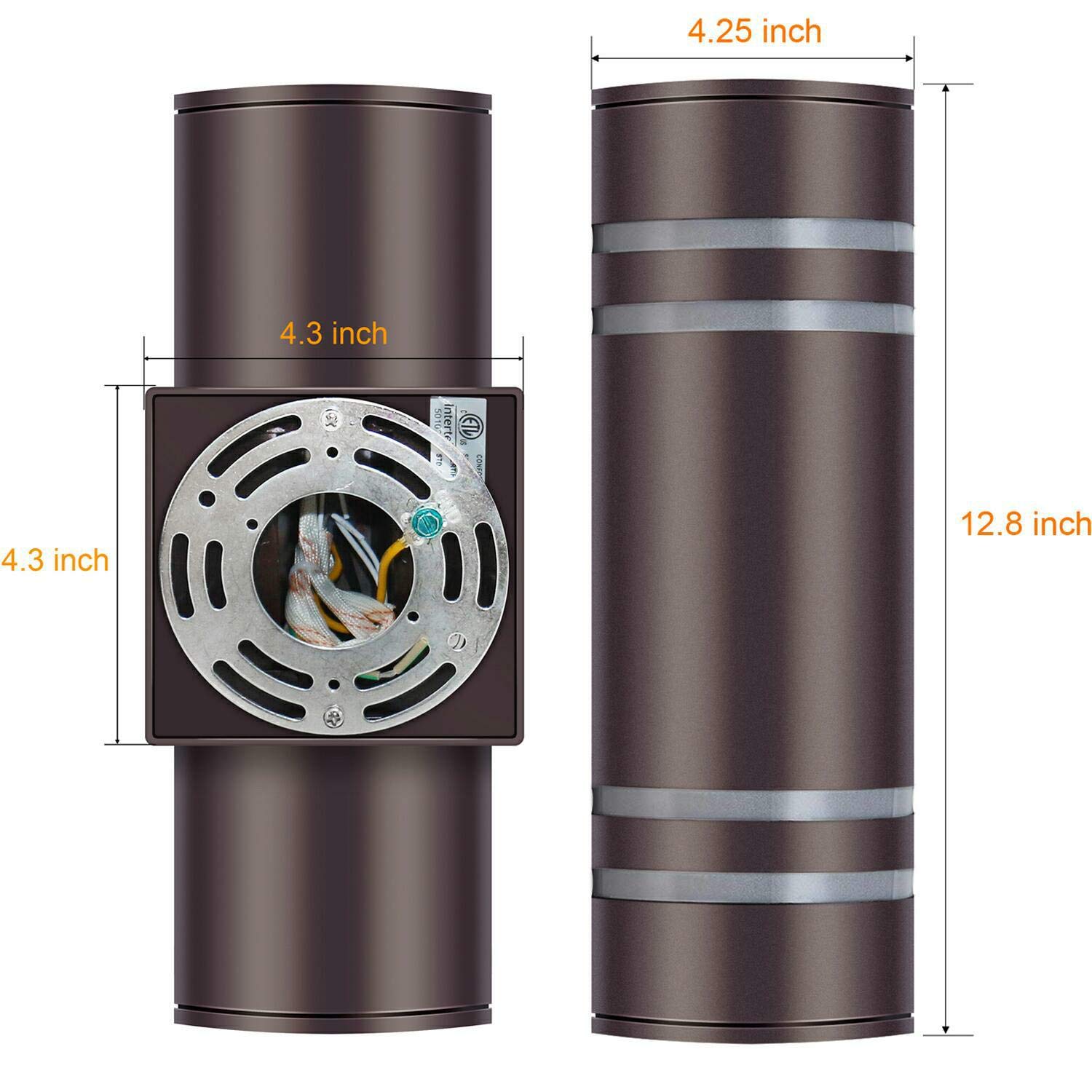 Rosykite Outdoor Wall Lights, Modern Exterior Sconce, Oil Bronze Cylinder, Up Down Lighting