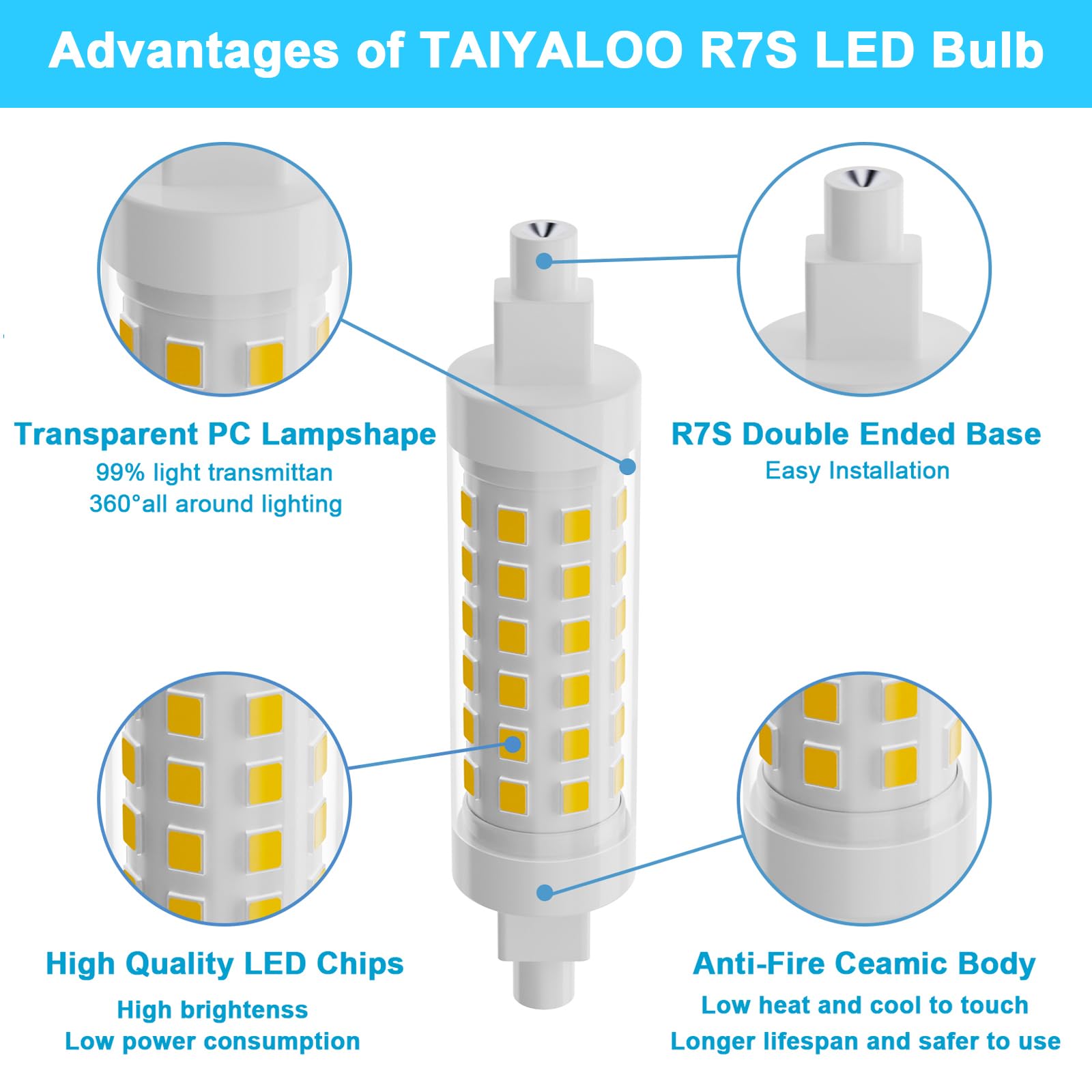 Taiyaloo R7S Led Bulb 78Mm 100W T3 Halogen Bulb Equivalent Dimmable J Type Linear Double Ended Floodlight Bulbs For Work Security Landscape Lights Floor Lamps 120V 9W Natural White 4000K 2 Pack