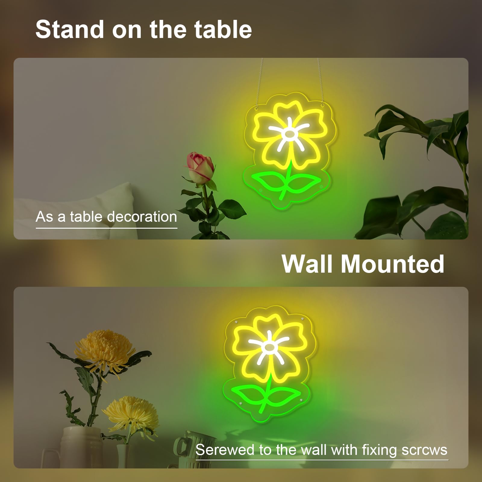 Mupanvid Flower Neon Sign Cute Flower Neon Light Signs By Usb With Switch Colorful Led Sign For Home Bedroom Girl Kid Room Party Game Room Spring Gift Lamp Decor