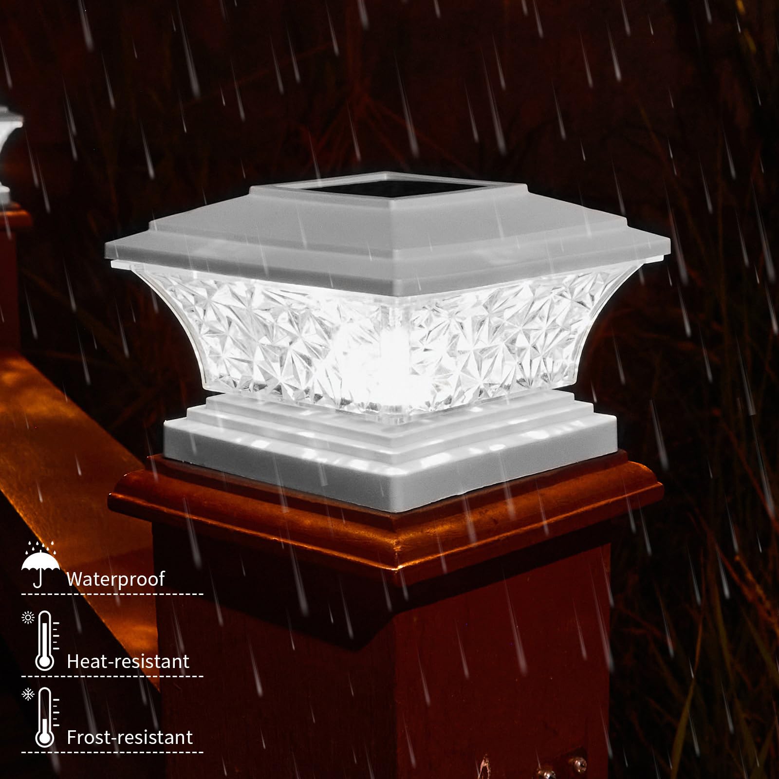 HUYIENO Solar Post Cap Lights Outdoor LED Lighting Deck Fence Cap Light Two Light Modes Bright White/Color Cyclin Suitable for 4