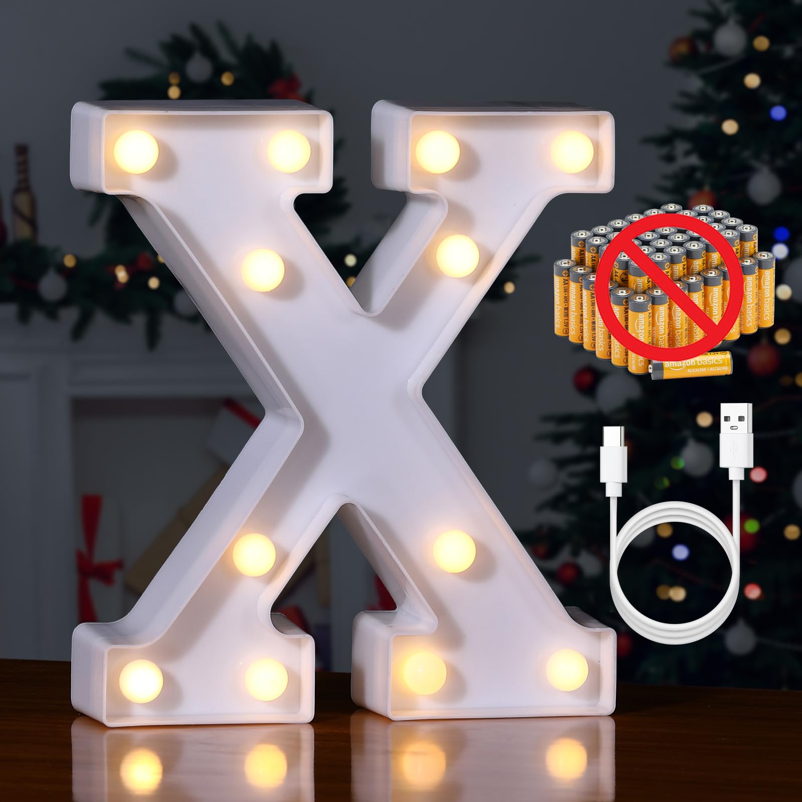 Foaky Rechargeable LED Letter Lights Sign, Warm Plastic, Model Recharge-ABS, Size X, Marquee Night Light for Parties and Home Decor