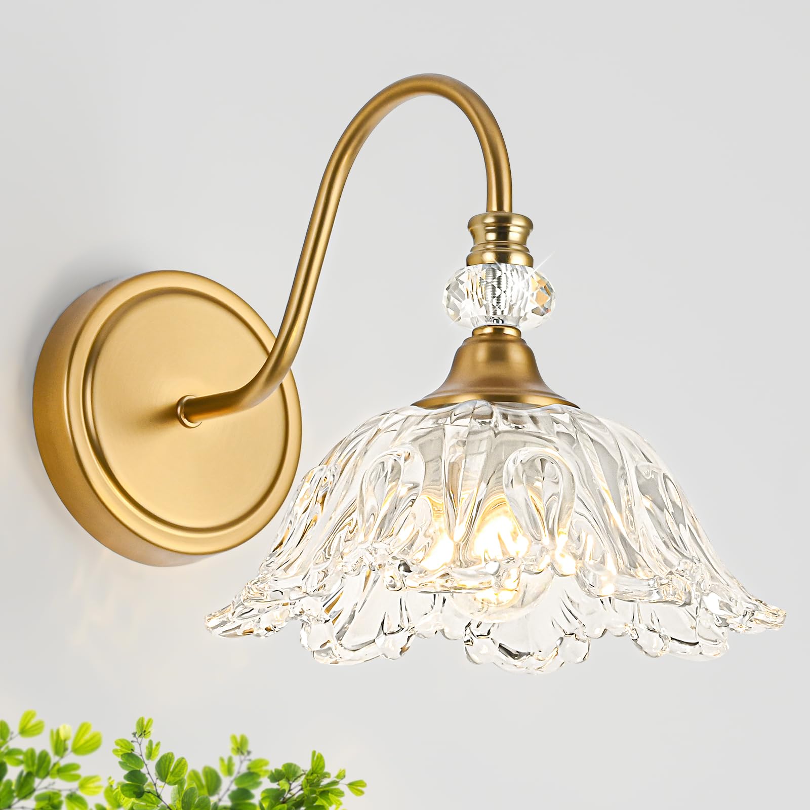 Sunkryster 1 Piece Vintage Wall Sconce With Floral Clear Glass Shade  Matte Brass Finish Wall Mount Lighting For Bathroom Vintage Bathroom Vanity Light Fixtures