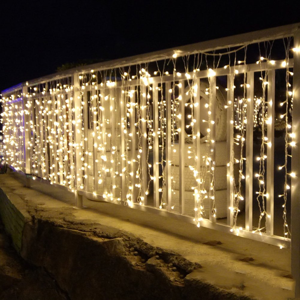 Twinkle Star 600 LED Window Curtain String Light, Warm White, Plastic, Model CL-600CC, Indoor/Outdoor for Wedding, Party, Home, Garden