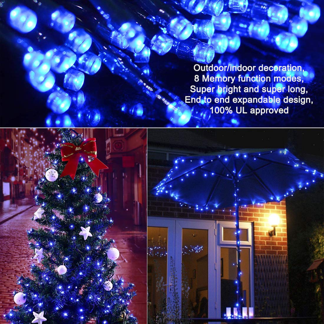 Epesl Christmas String Lights - 320 LEDs, 35m, Waterproof, Blue, 8 Modes, Model BW-32LEDSL-US-Blue, Indoor/Outdoor Use