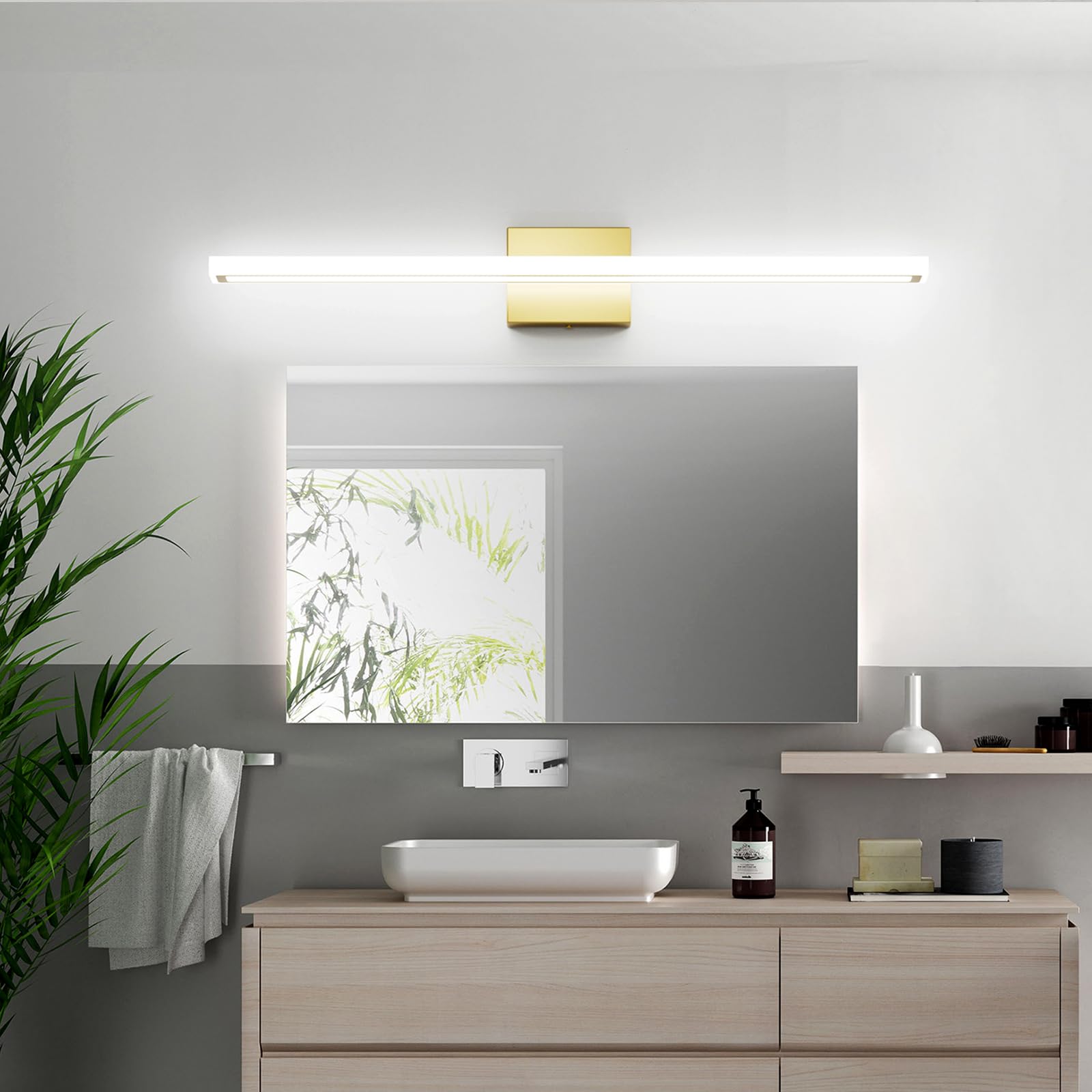 lundwa Gold LED Bathroom Vanity Light Bar 31.5inch 24W Stainless Steel Model JS6181 Cool White 6000K