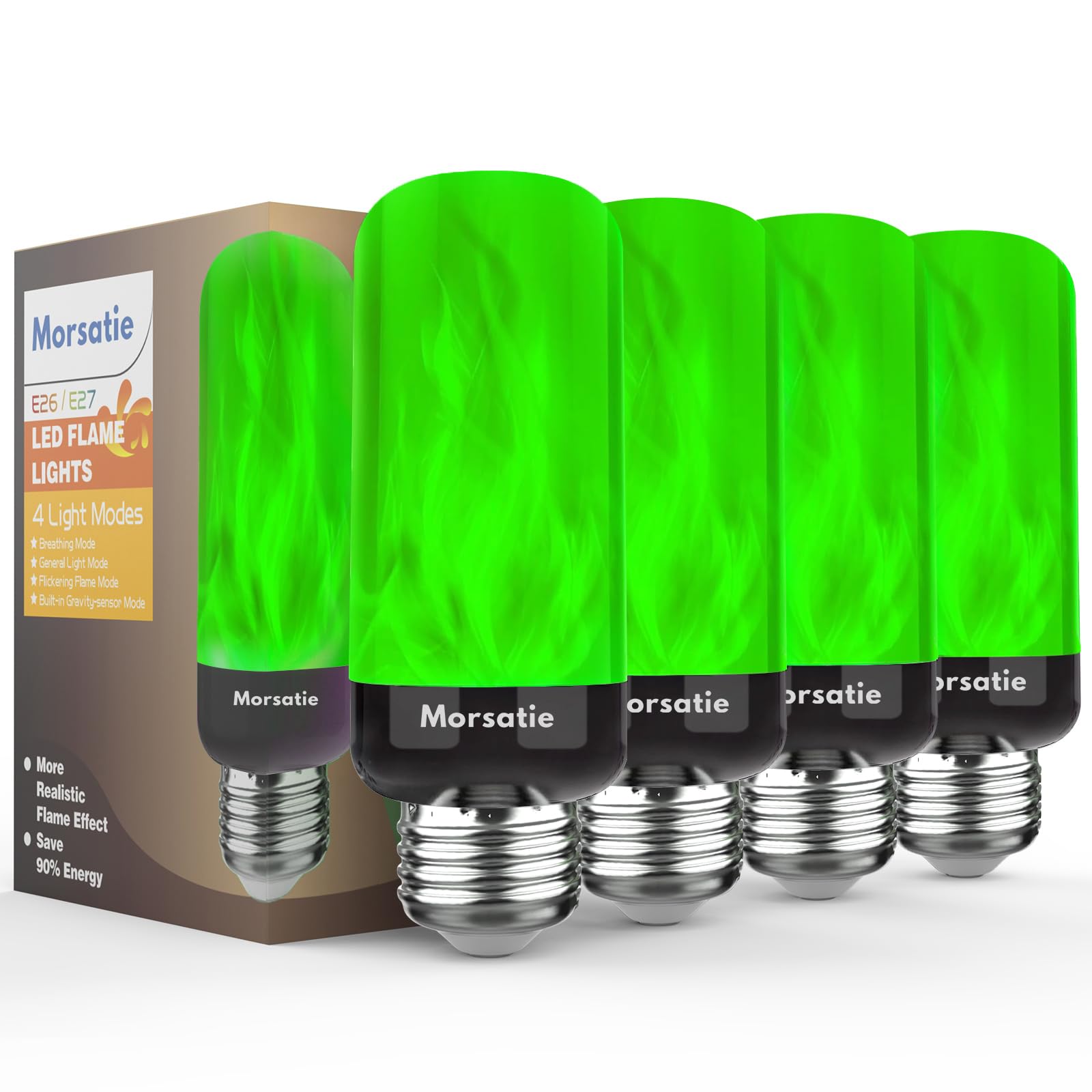 Morsatie ?Upgraded? Led Flame Light Bulbs, 4-Mode Flickering Light Bulbs With Upside Down Effect, E26 Fire Light Bulb For Hallow