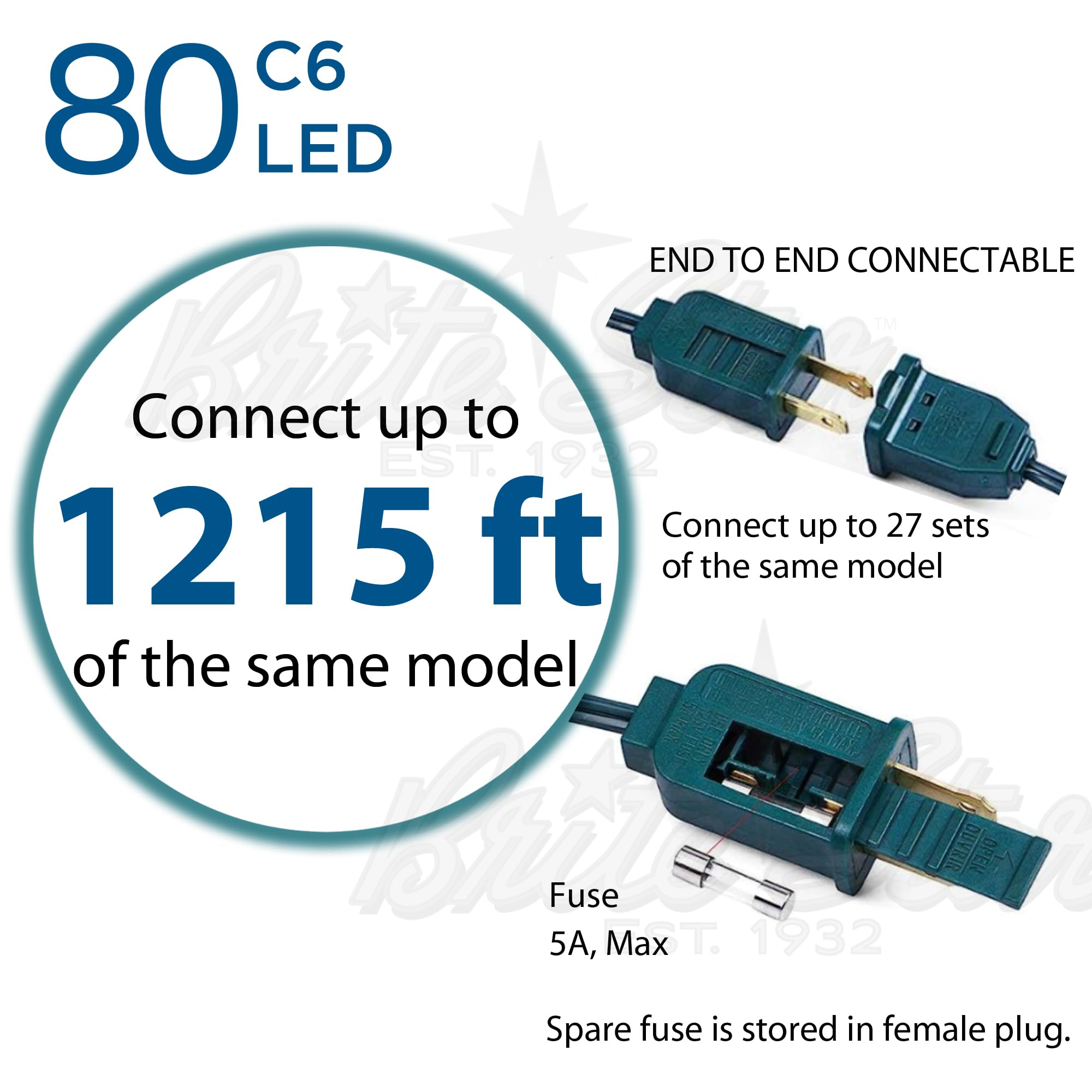Brite Star LED C6 Faceted Light Set, 80 Count, Green Wire, Multicolor, Model 39-100-00