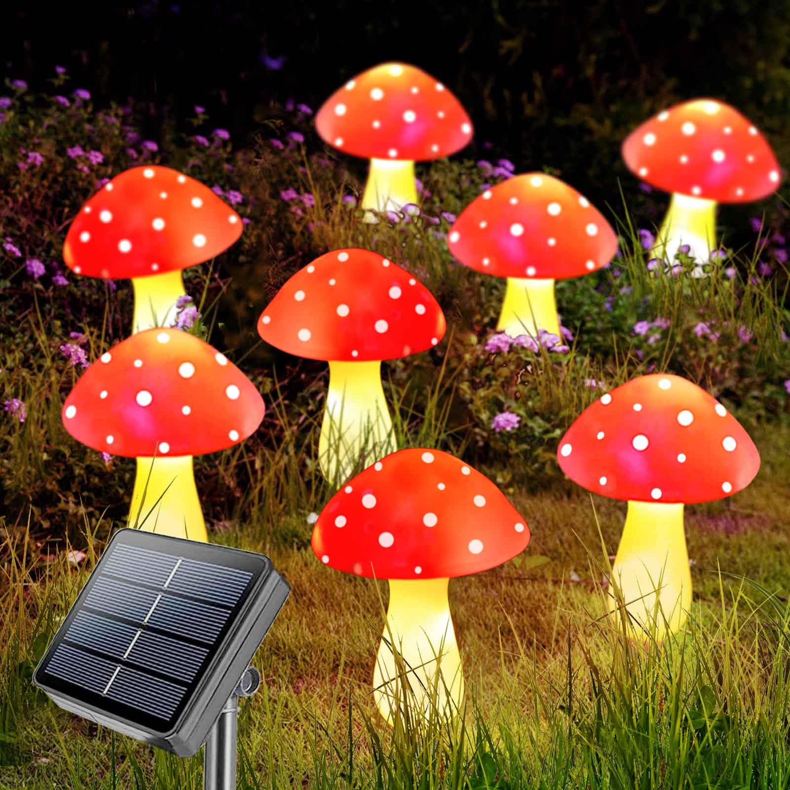 Homeleo Upgraded 8-Pack Solar Mushroom Lights for Outdoor Yard Decor, Waterproof Multi-Colored Garden Mushroom Lamp, Solar LED F