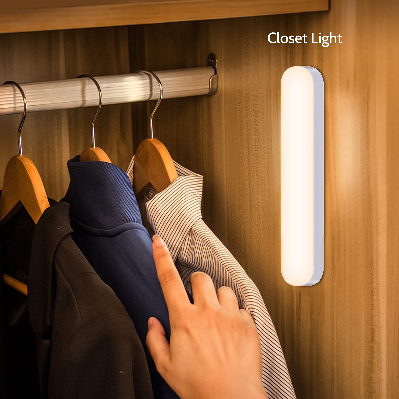 AKSDA Dimmable LED Closet Light Bar, Magnetic & Rechargeable, Short White Model N106 for Kitchen, Cabinet, Stairs, Hallway