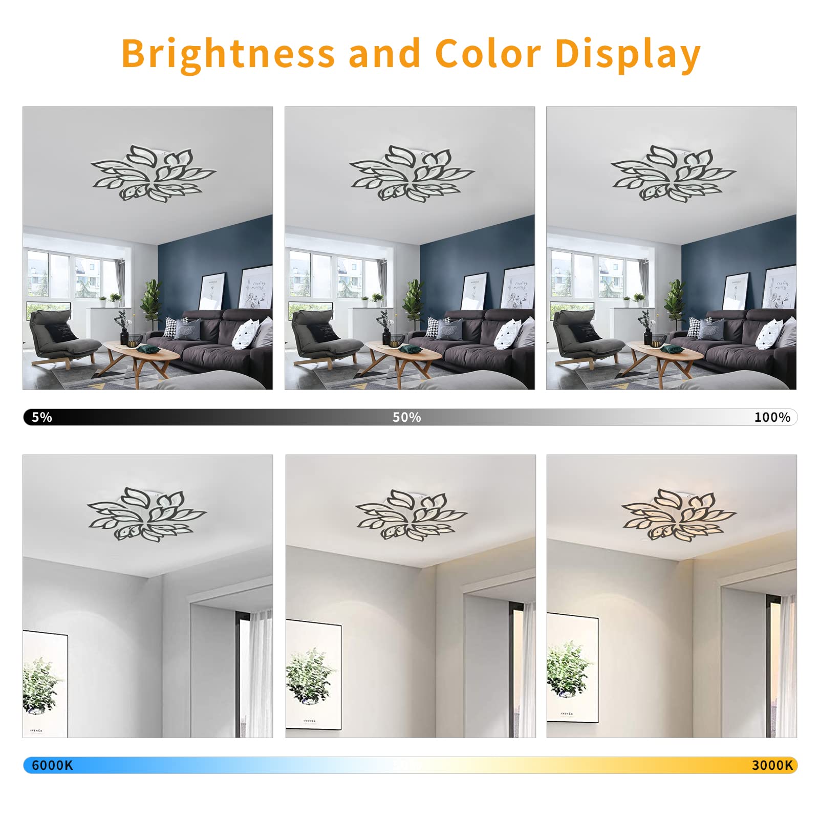 Garwarm Modern Ceiling Light  Dimmable Led Flower Flush Mount Ceiling Lamp  90W Acrylic Petals Ceiling Chandelier Lighting Fixture With Remote Control For Living Room Bedroom Dining Room (Black)