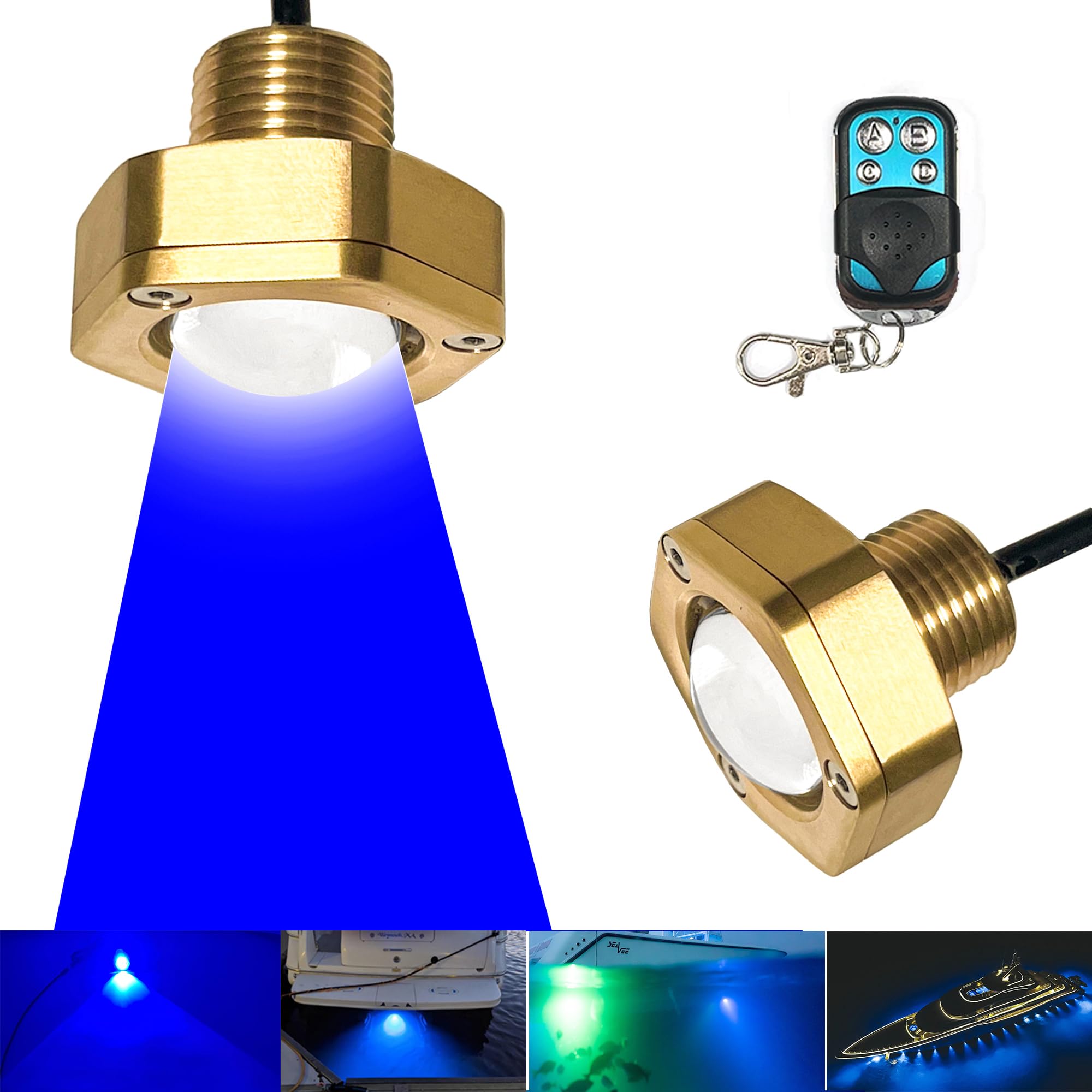 Kingshowstar Boat Drain Plug Light, IP68 Waterproof, 40W, 4100LM, 1/2in NPT, Blue, Model KS-R1, Bronze Housing
