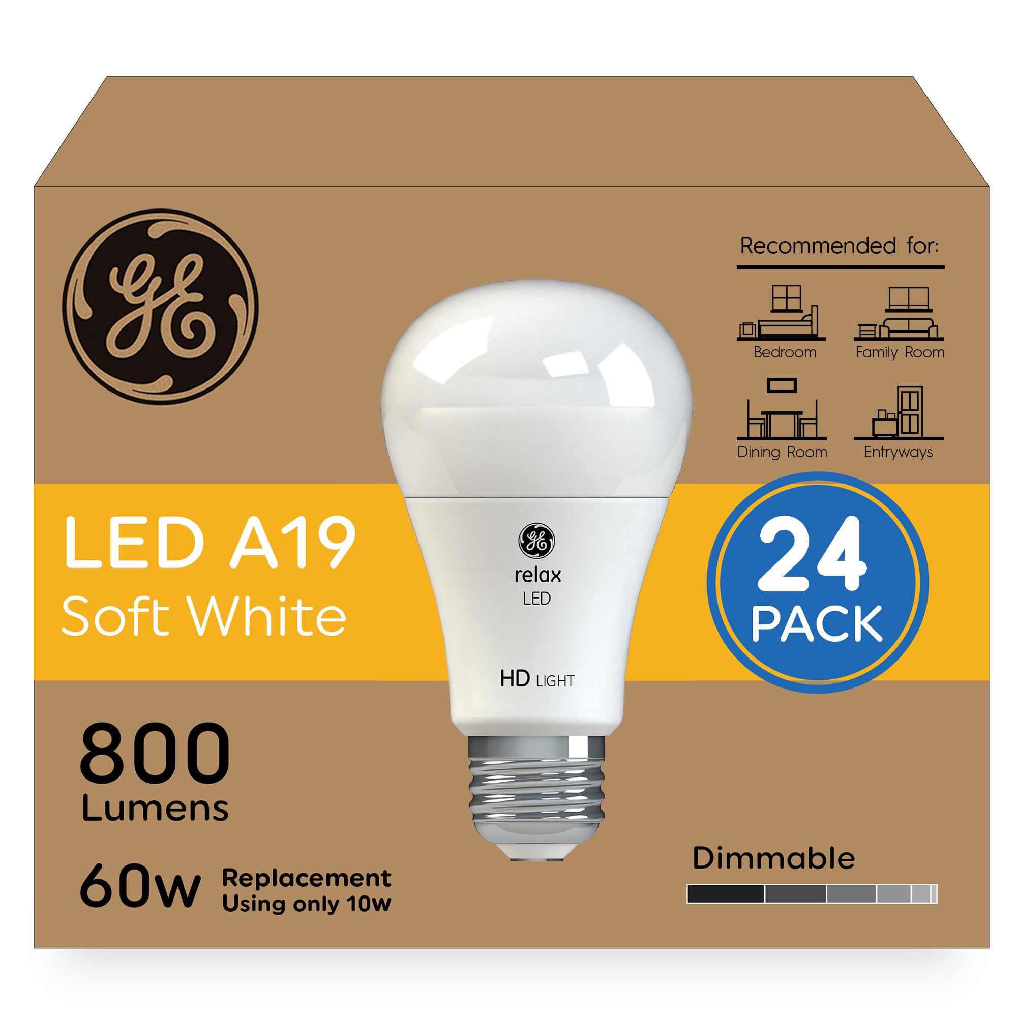 Ge Relax Hd Led Light Bulbs, A19 Soft White Light Bulbs, Dimmable Led Bulbs For Bedrooms, Family Rooms, Dining Rooms, And Entryw