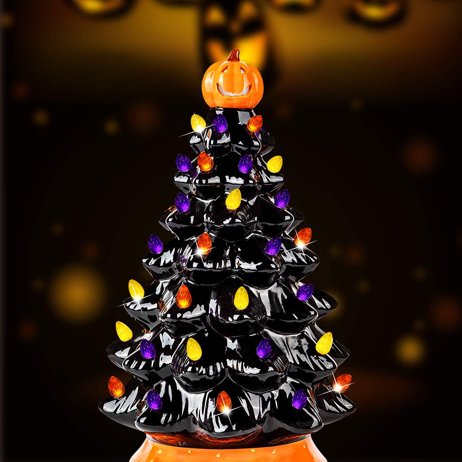 BBTO 120 Pieces Ceramic Tree Replacement Bulbs Ceramic Halloween Tree Replacement Lights, Orange Purple Yellow Medium Plastic Li