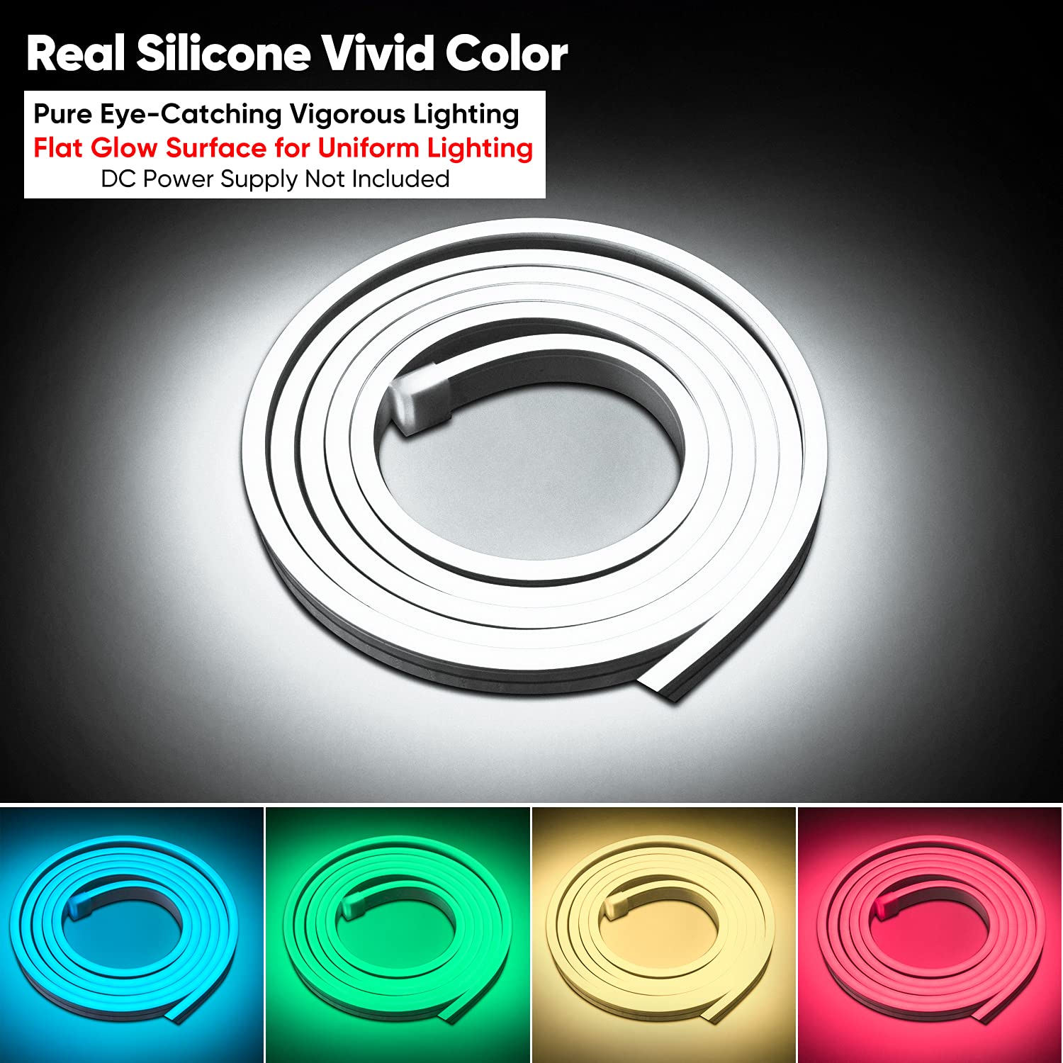 Shine Decor LED Neon Rope Lights 12V RGB Color Changing 16.4FT Flexible Silicone Strip Lighting MS-RGBNEON-5M