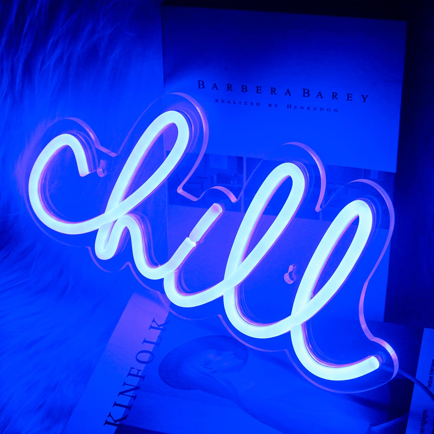Wanxing Neon Sign - Chill Blue LED Wall Decor, USB Powered, 14.2in  x 6.9in , Model NS-chill