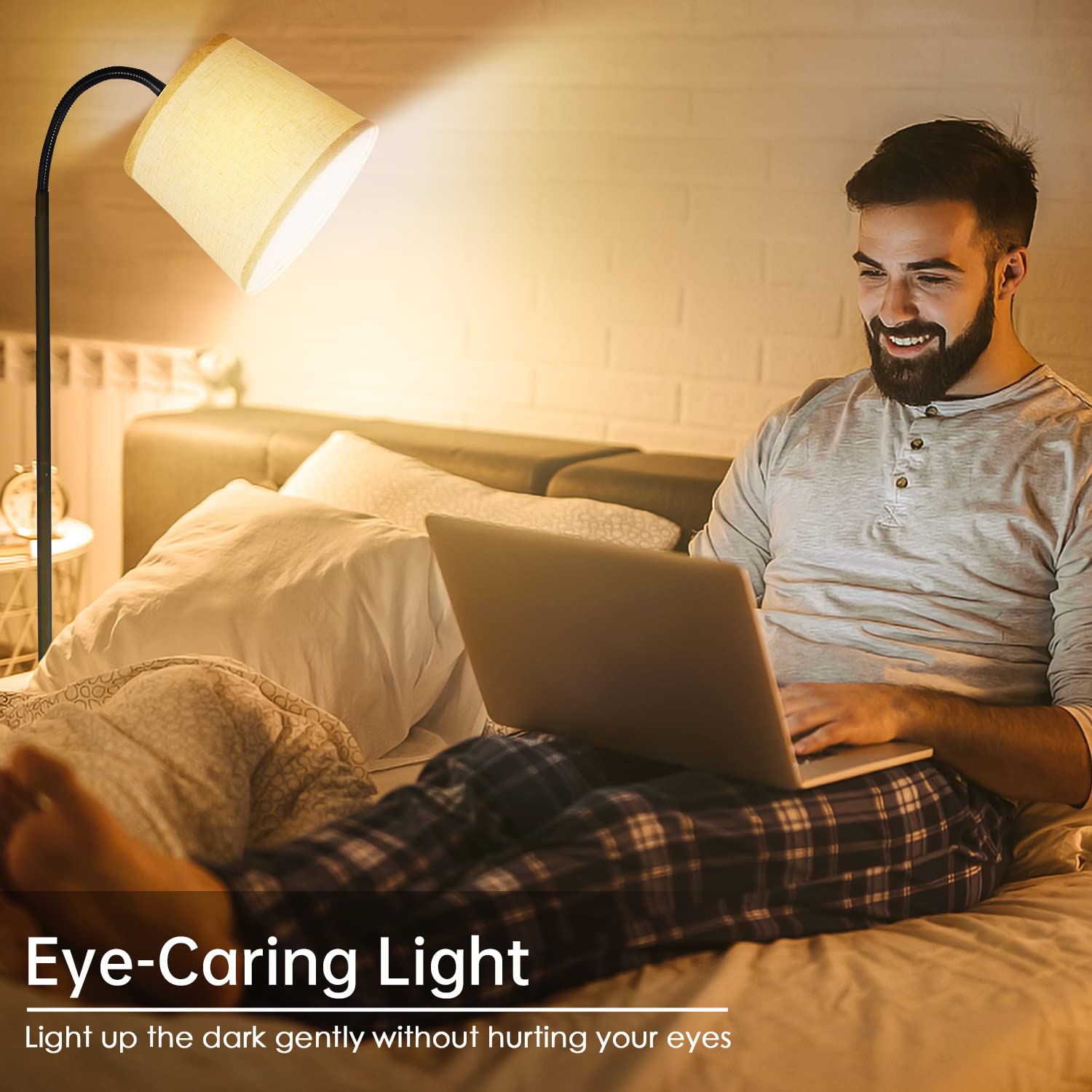 Auquee Led Floor Lamp With Adjustable Gooseneck, Beige Linen Shade, 12W Bulb Included