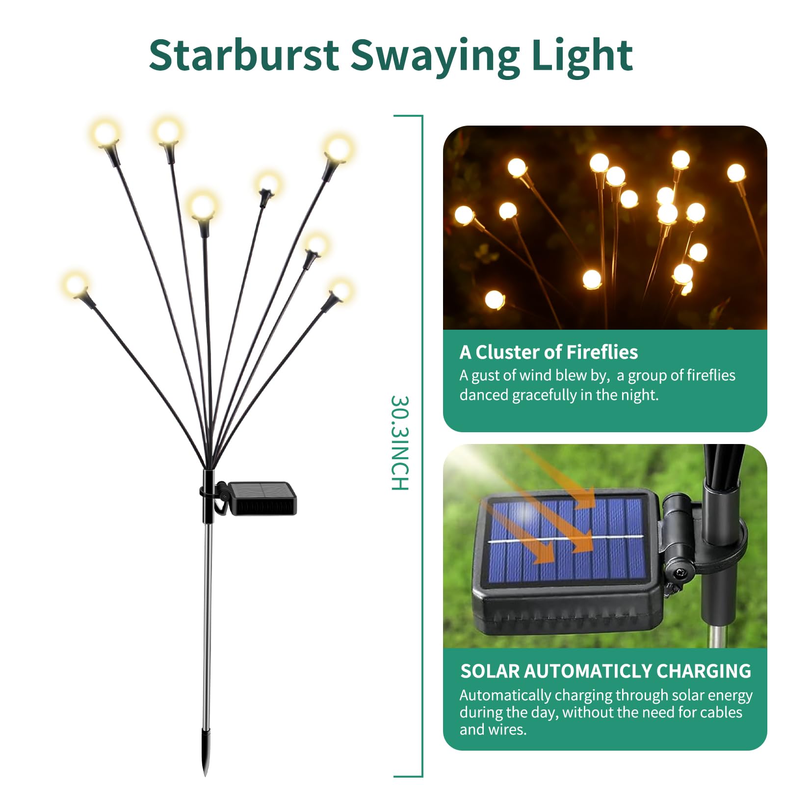 Vignuto Solar Lights Outdoor Waterproof, 16LED, 2 Packs, Warm White, Plastic, Model Vignuto-01