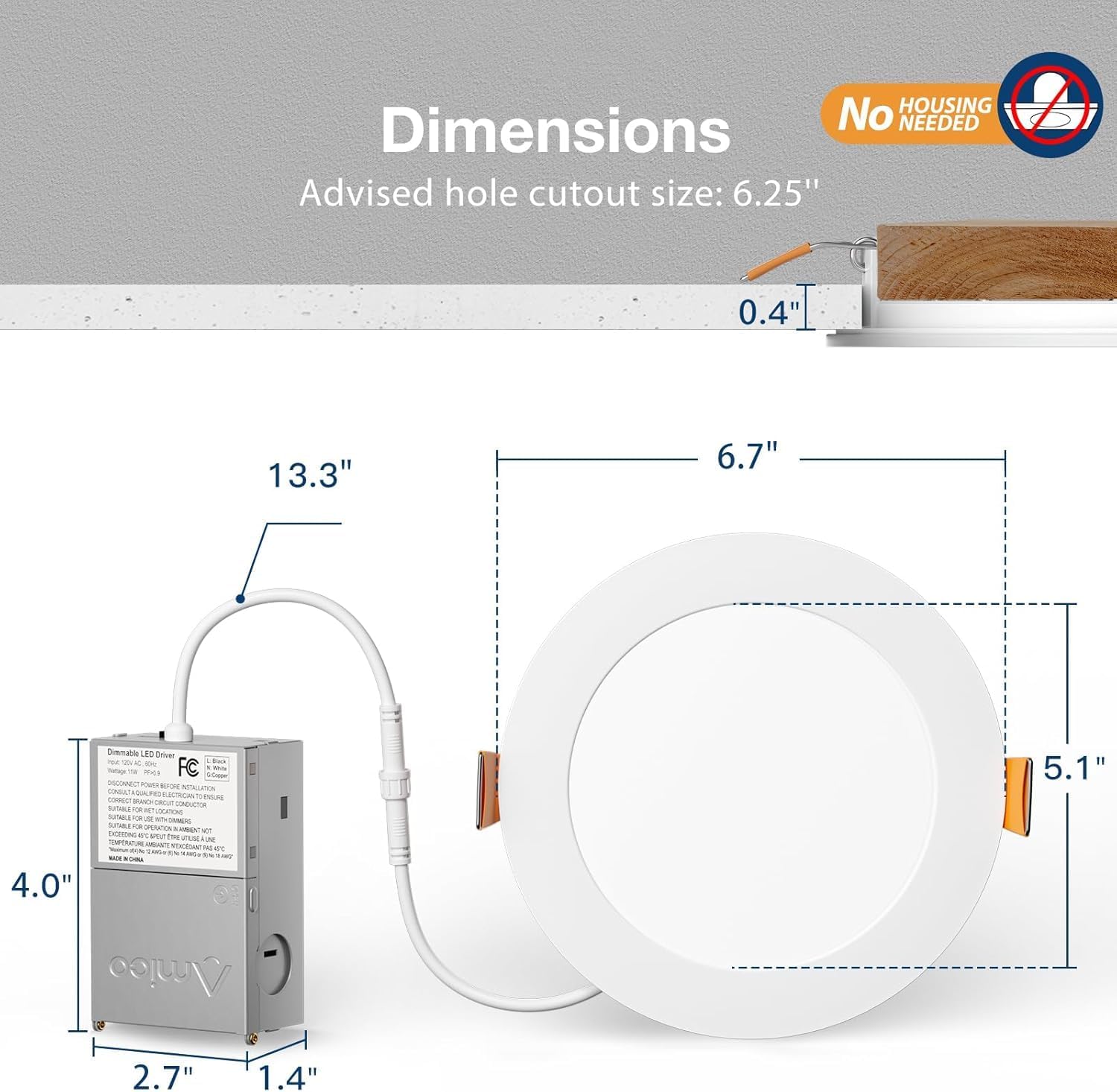 Amico 4 Pack 6 Inch Ultra-Thin LED Recessed Light, 5CCT Selectable, Dimmable, 12W Equivalent, Model A18GL011004017