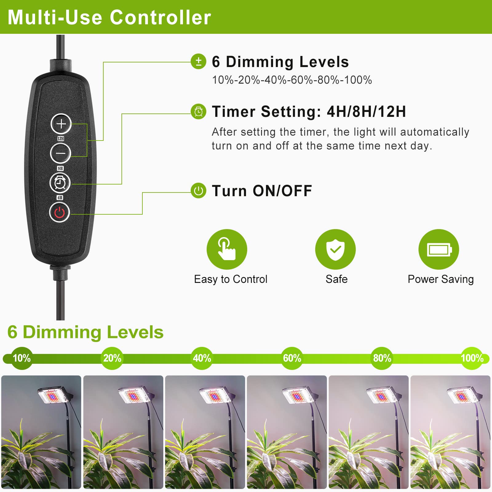 Lordem Plant Grow Light With Stand, 150W Full Spectrum Plant Lamp For Seedlings Indoor Plants, Led Standing Floor Grow Lamp With On/Off Switch, Adjustable Tripod Stand 18-47 Inches