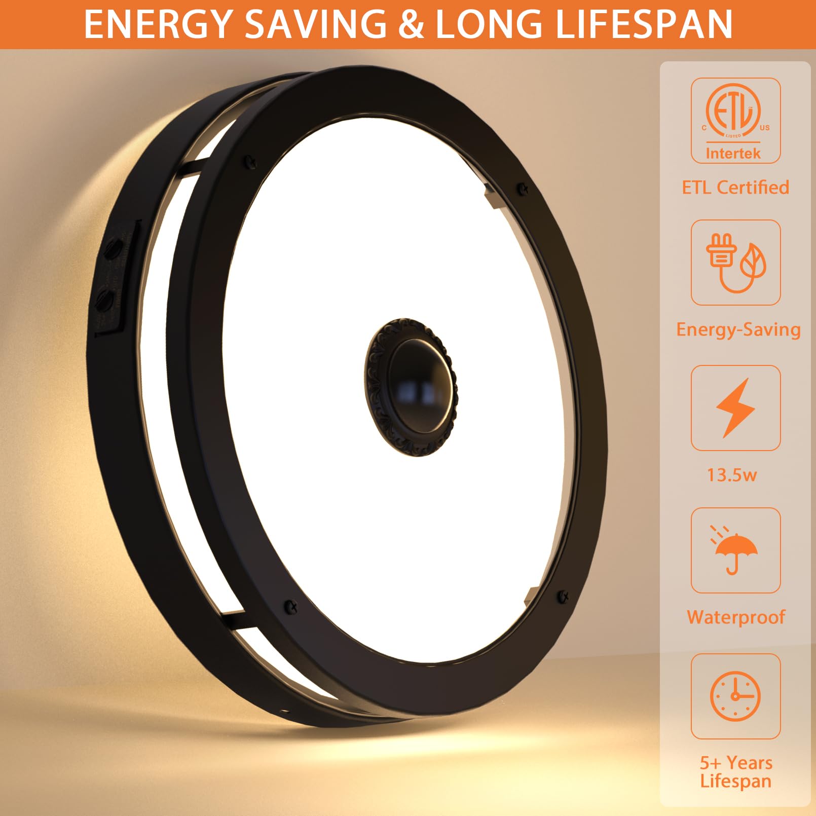 Slypadan Outdoor Motion Sensor Flush Mount Ceiling Light, Led Outdoor Ceiling Light Fixture, 12'' Dusk To Dawn Porch Ceiling Lig